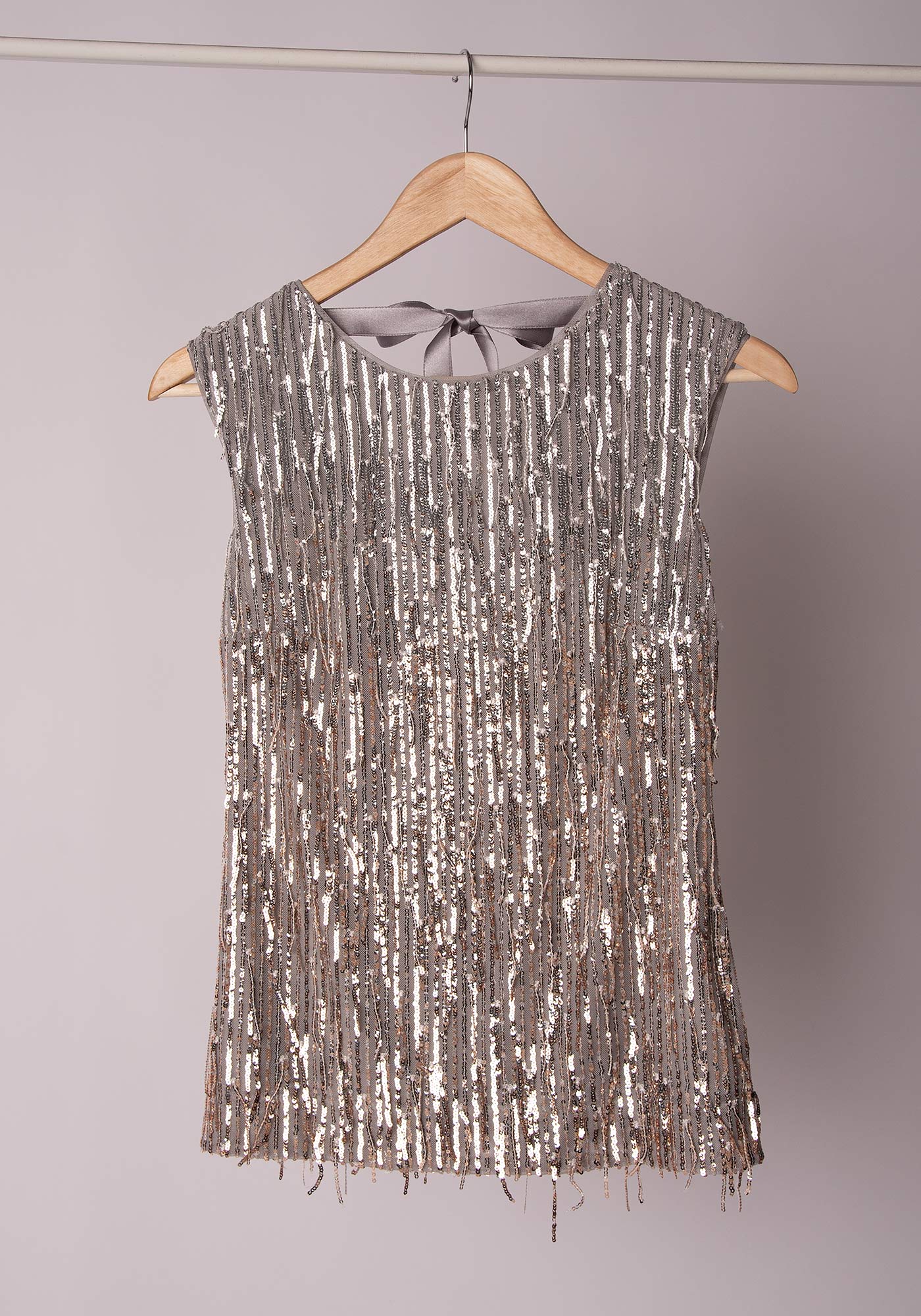 Sequin Fringe Top in Silver