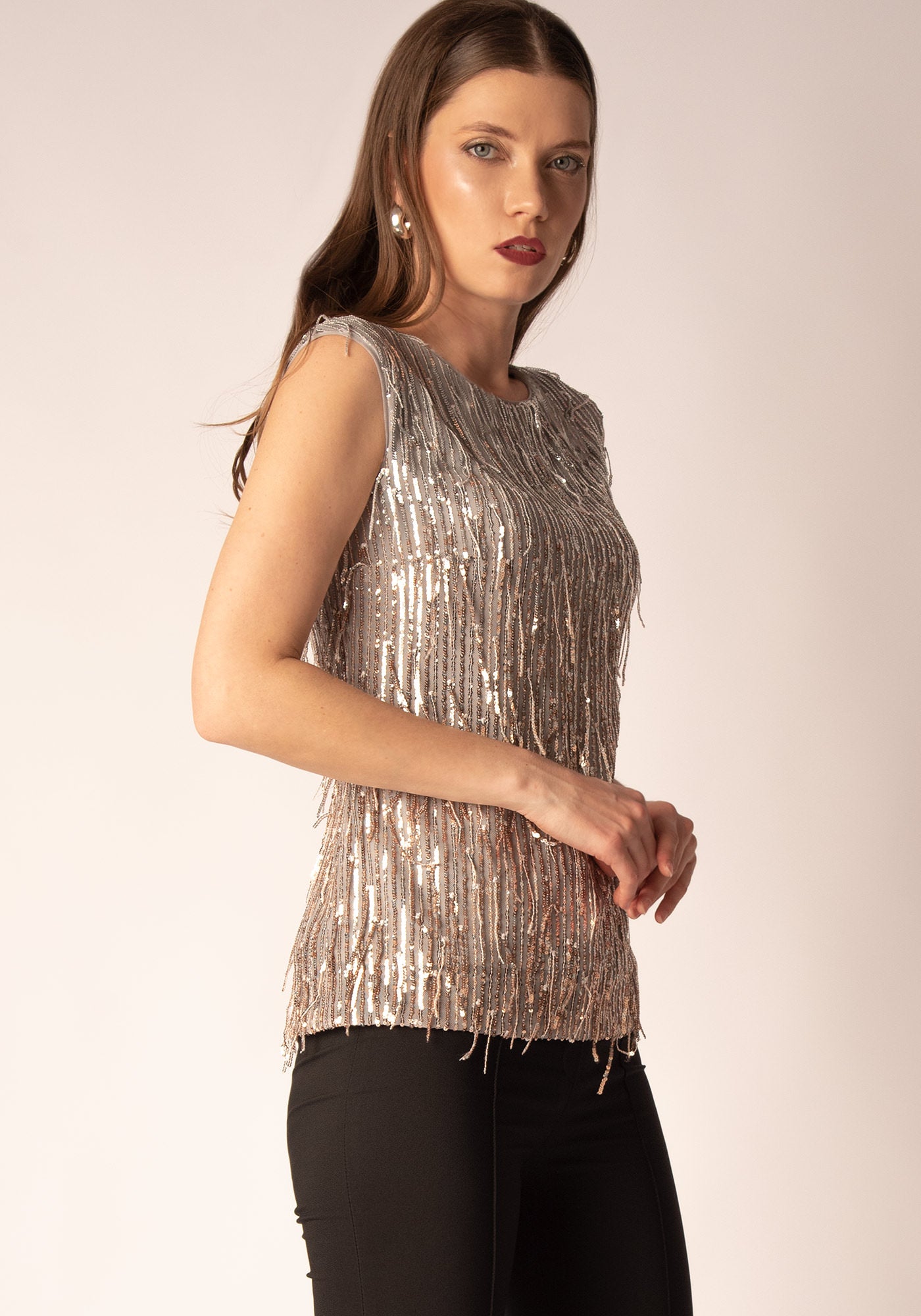 Sequin Fringe Top in Silver