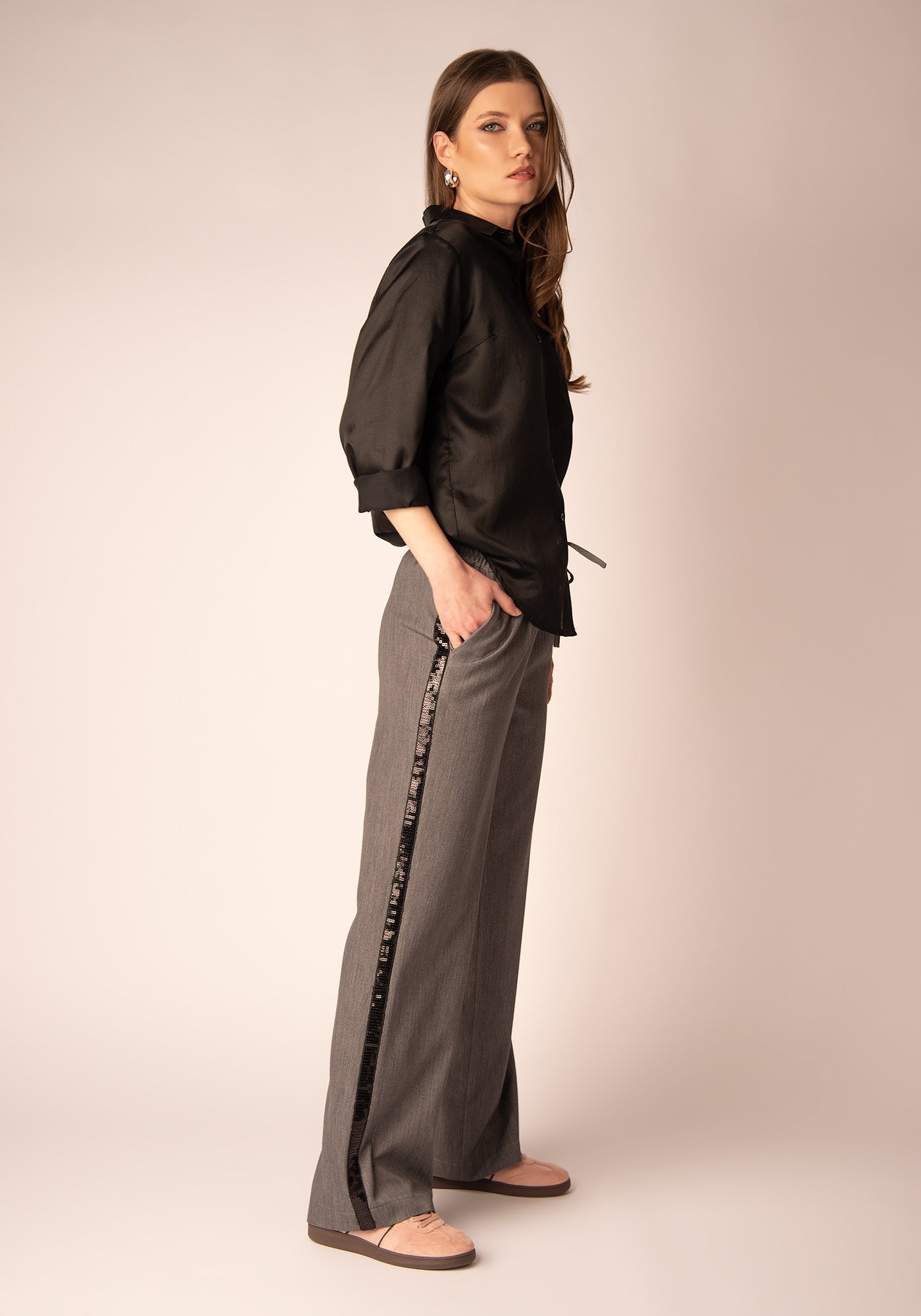 Панталон с Кант от Пайети в Сиво