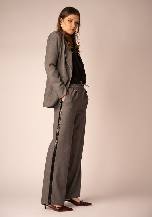 Sequin Panel Straight Leg Trousers in Grey