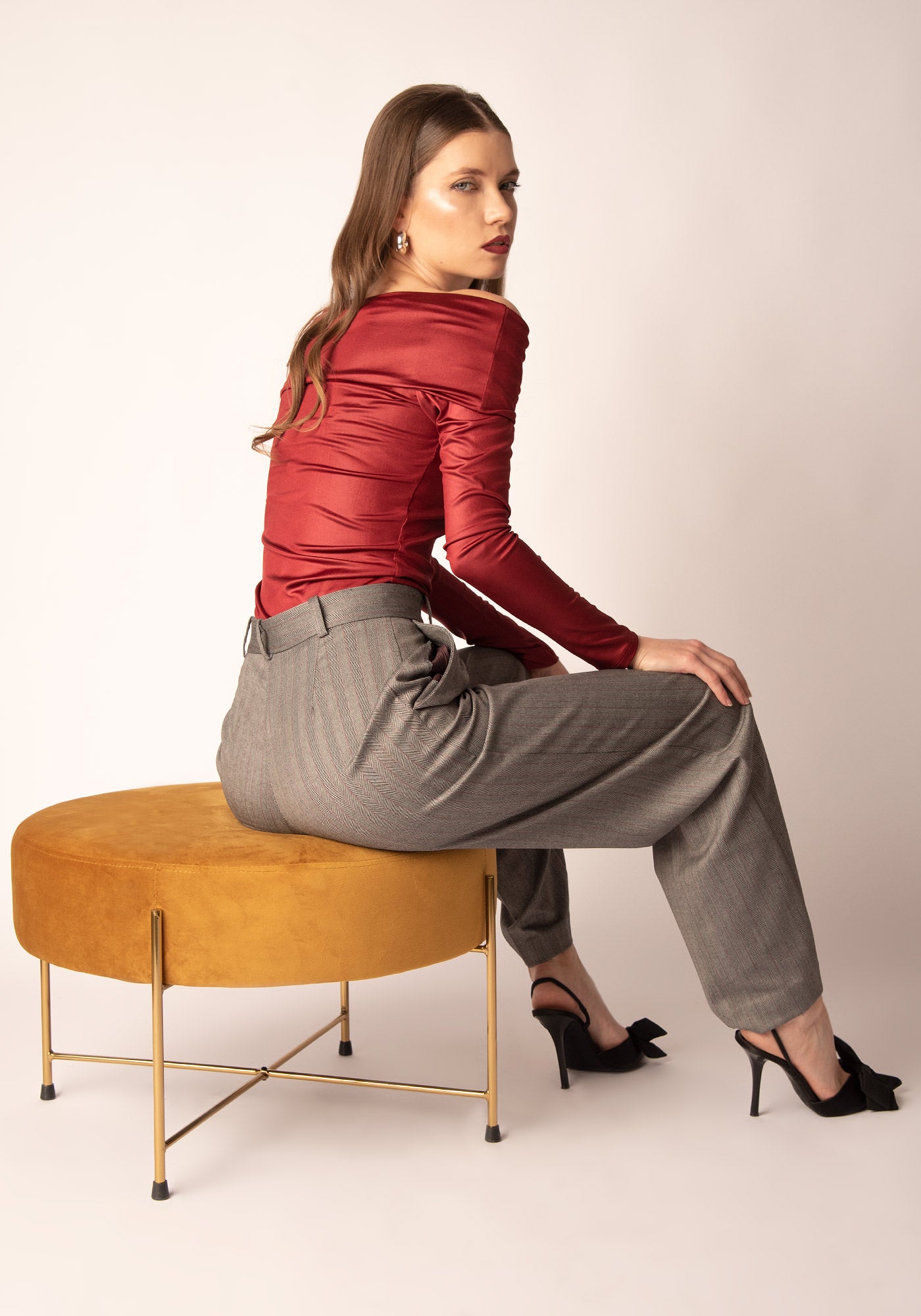 Women's Shawl Collar Jersey Top in Red