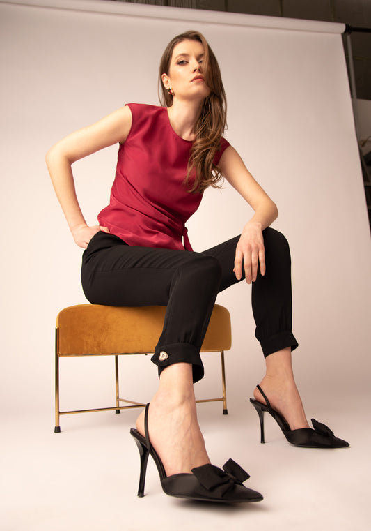 Heart-Shaped Button Cuff Trousers in Black