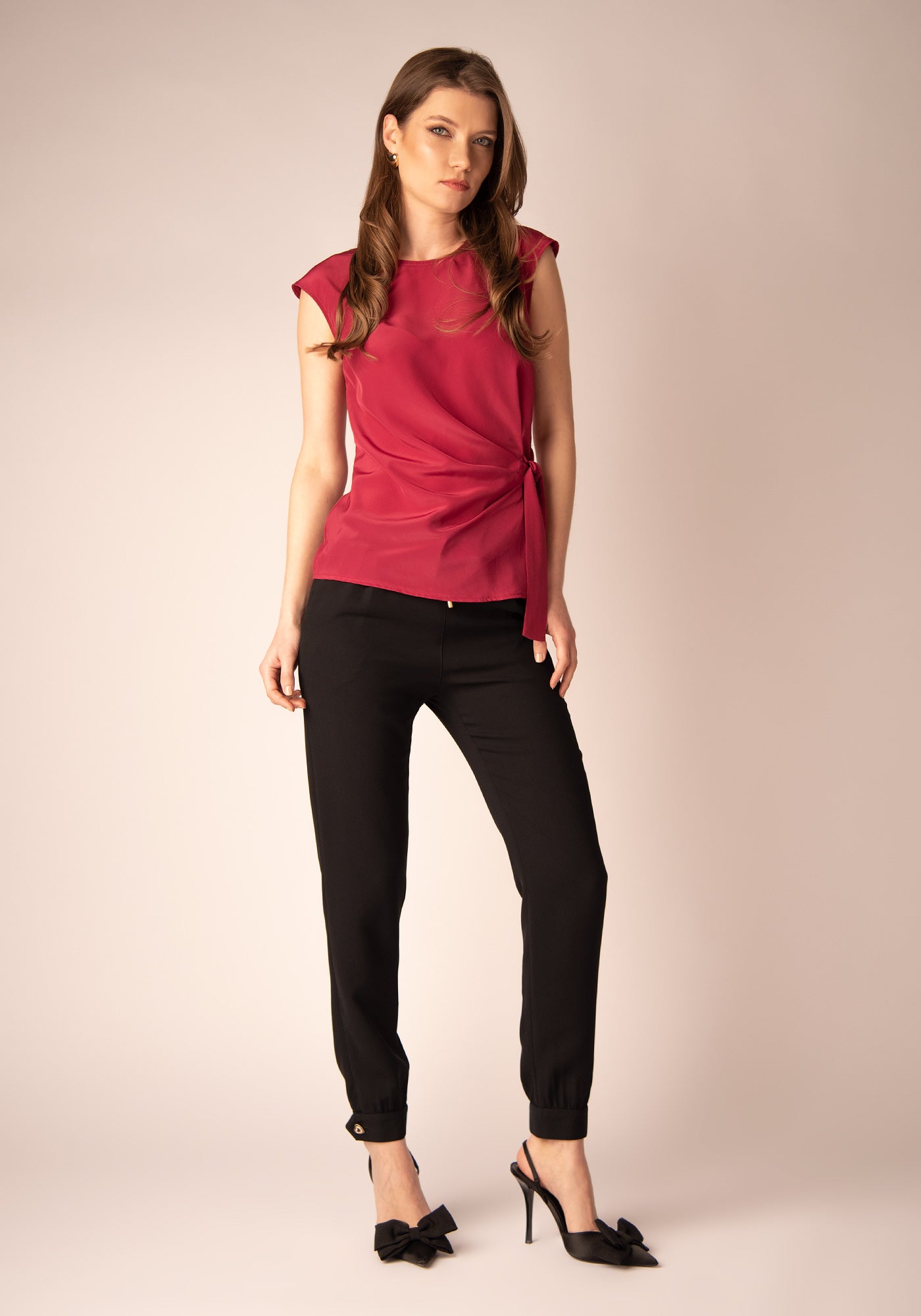 Asymmetrical Pleats Top in Magenta