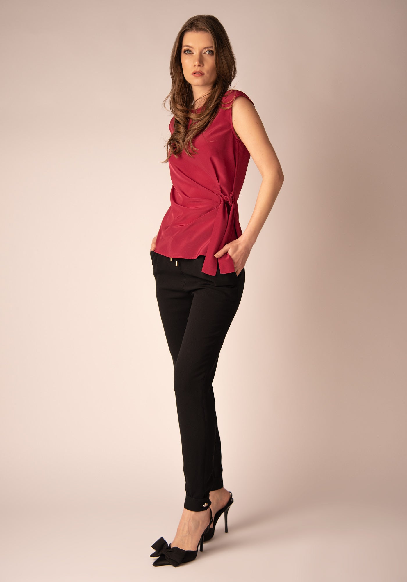 Asymmetrical Pleats Top in Magenta