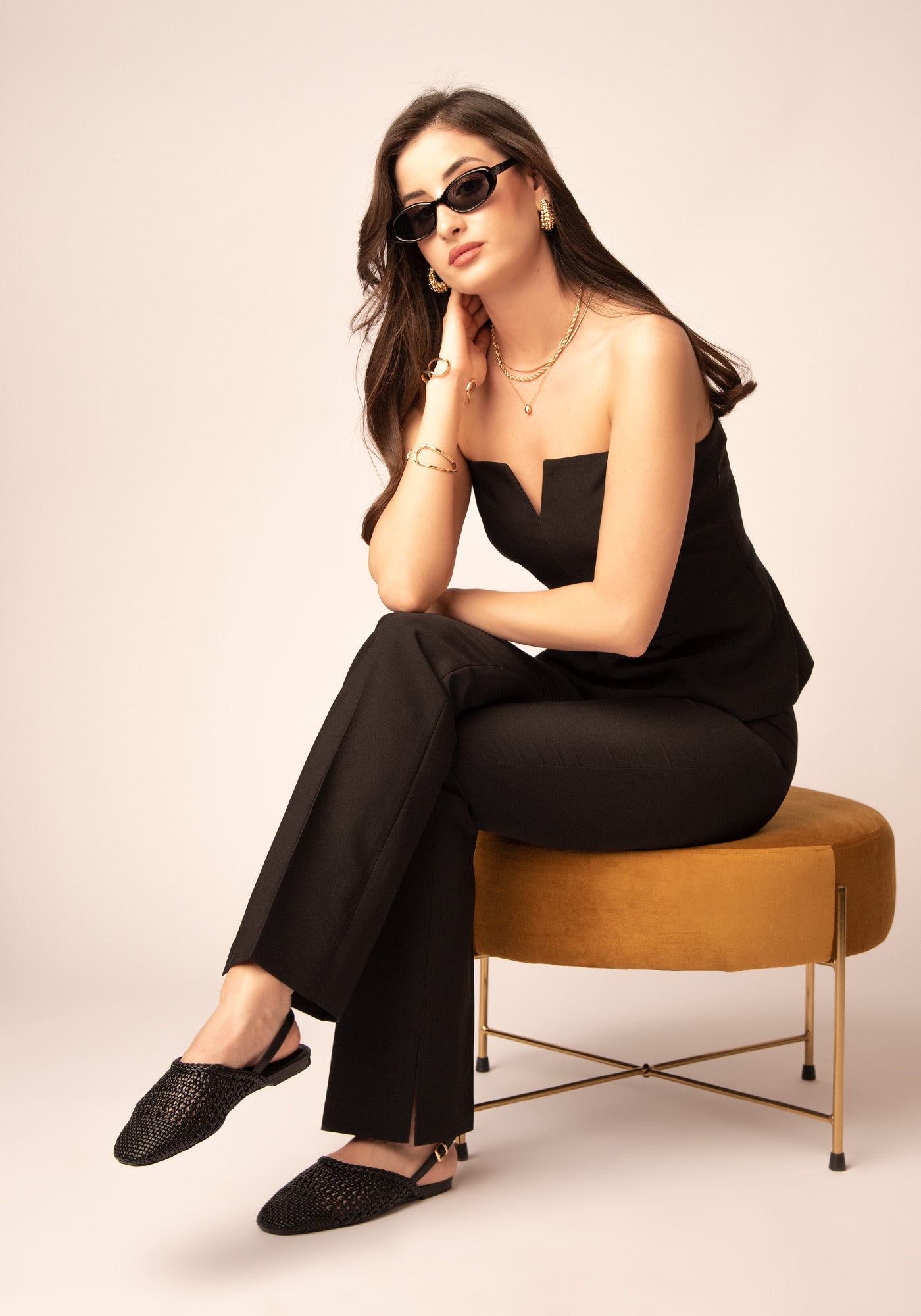 Tailored Top with Removable Straps in Black