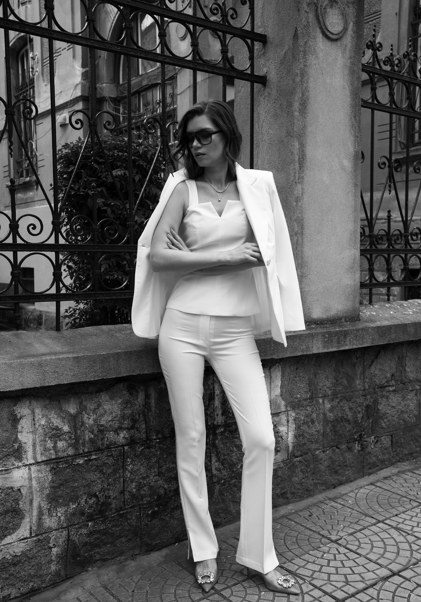 Tailored Top with Removable Straps in Ecru