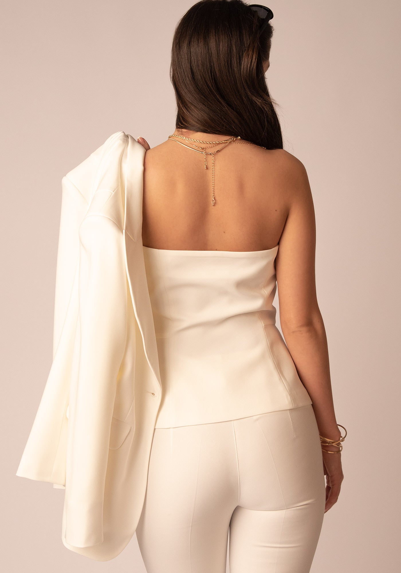Tailored Top with Removable Straps in Ecru