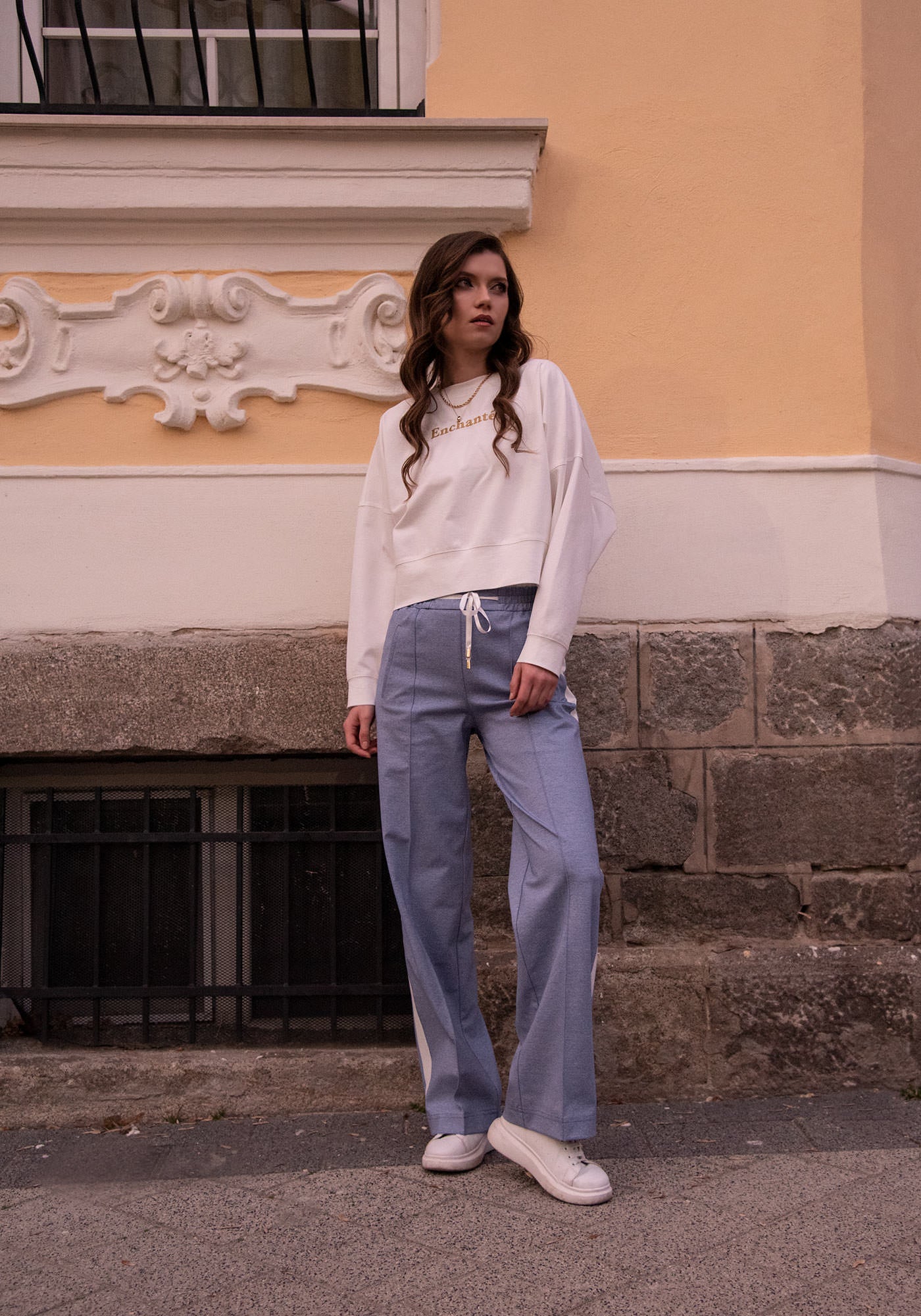 Дамски Athleisure Панталон с Връзки в Синьо