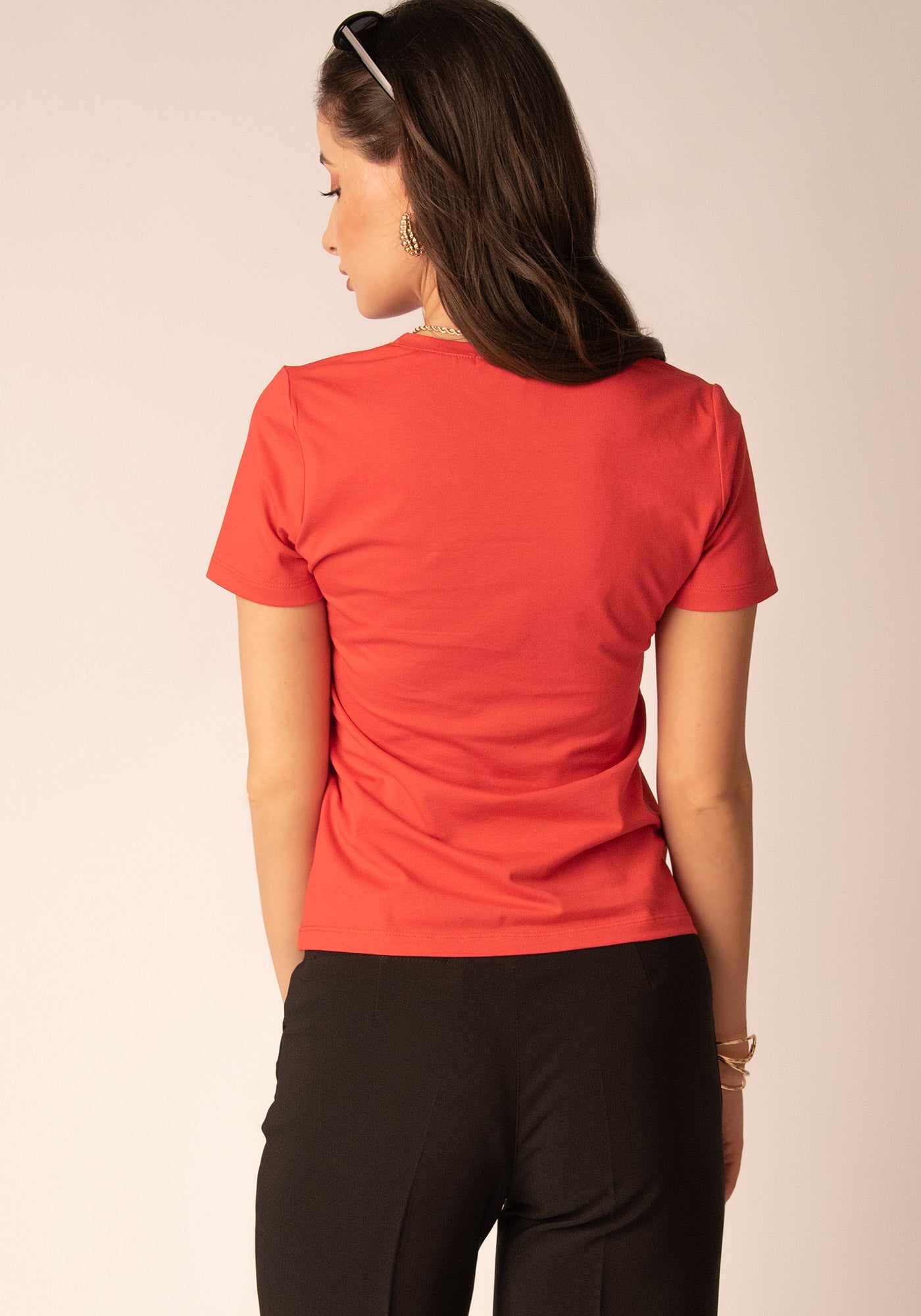 Памучна Блуза с Къс Ръкав в Червено