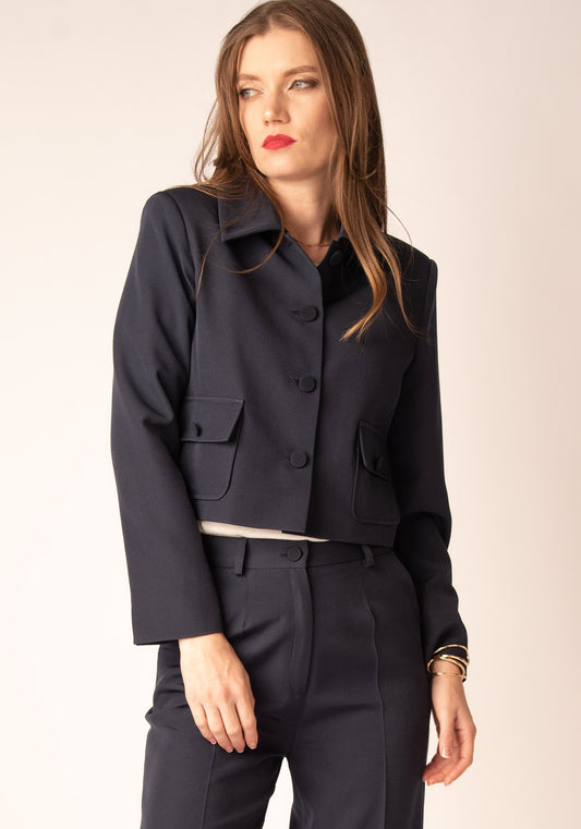 Women's Cropped Jacket in Navy blue