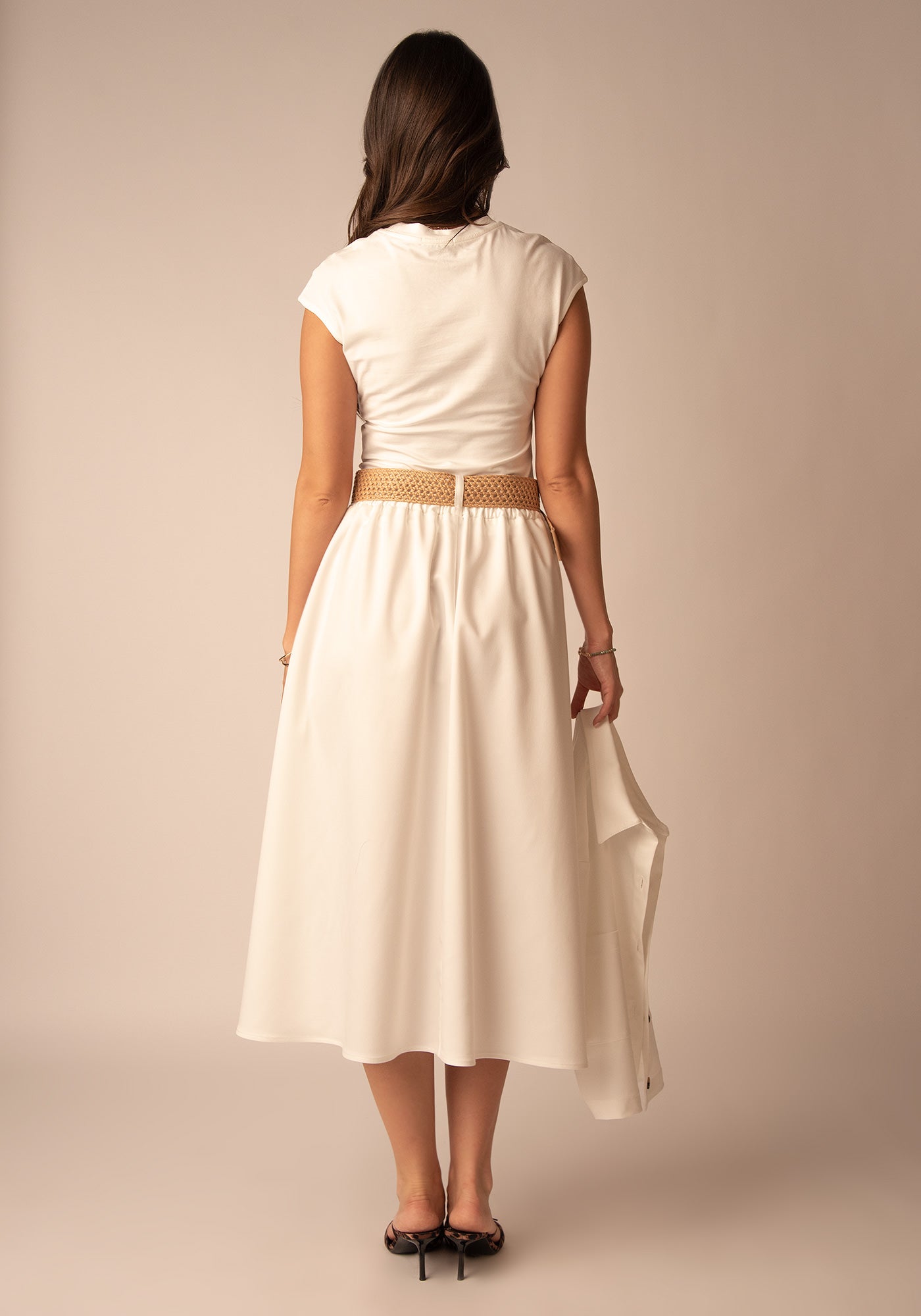 Flared Cotton Midi Skirt in Ecru