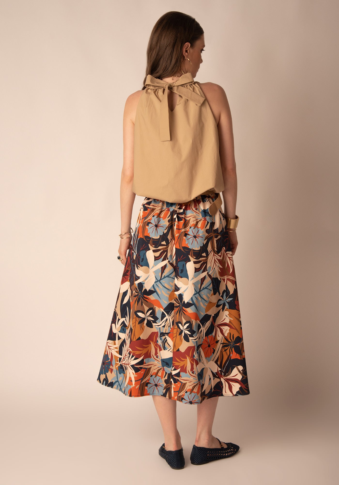 Flared Cotton Midi Skirt in Fall Florals