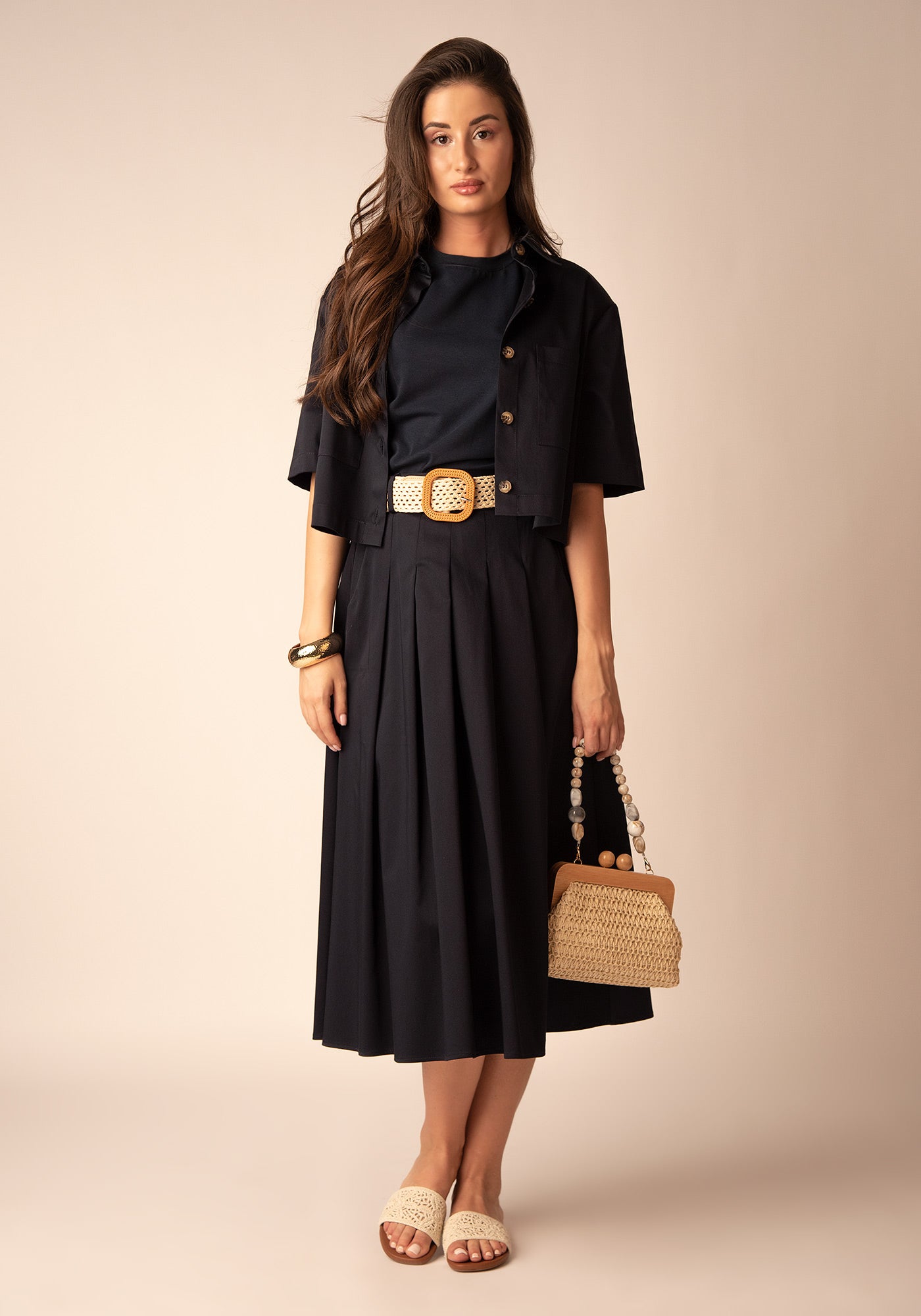 Women's Cropped Cotton Overshirt in Navy