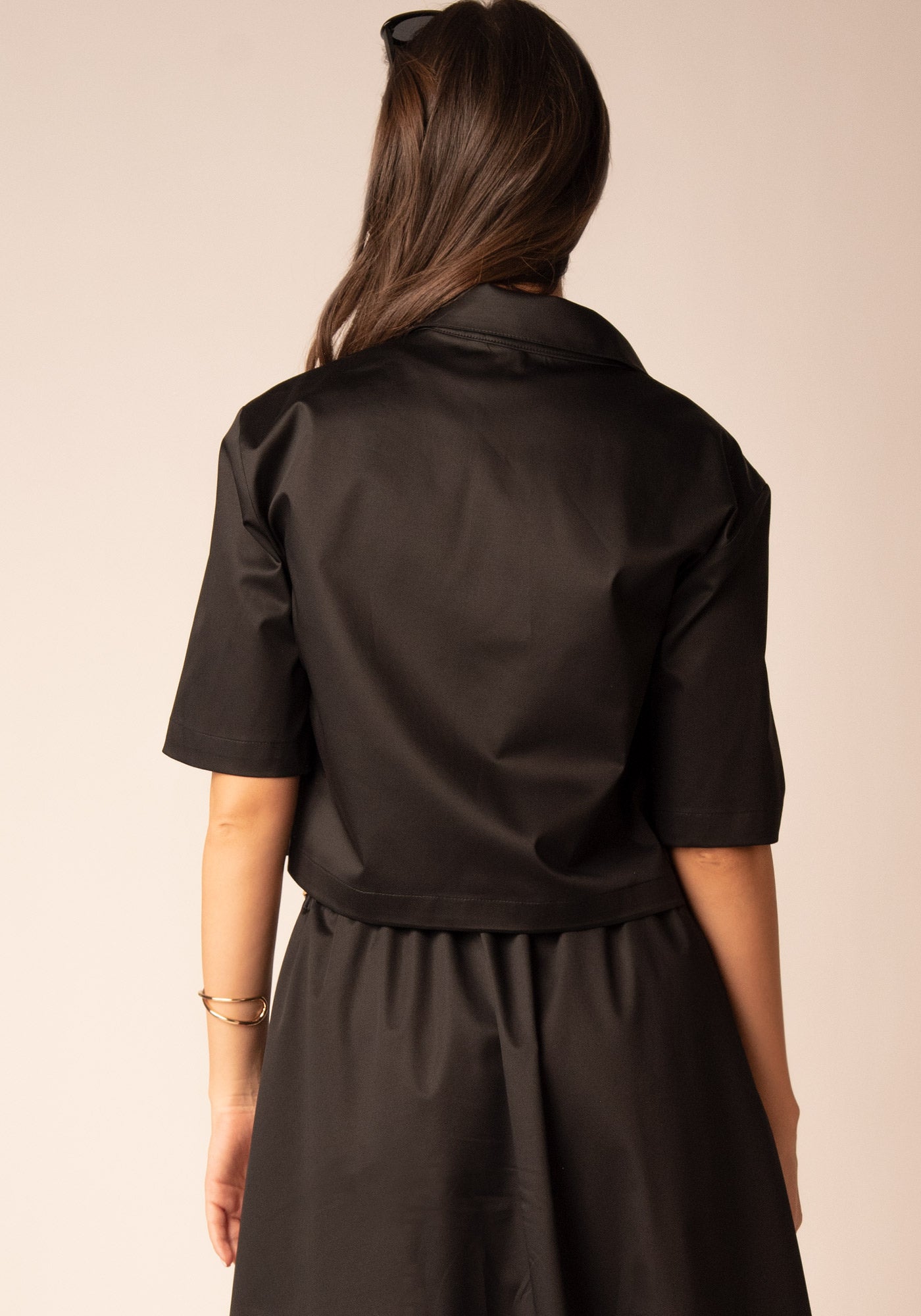 Women's Cropped Cotton Overshirt in Black