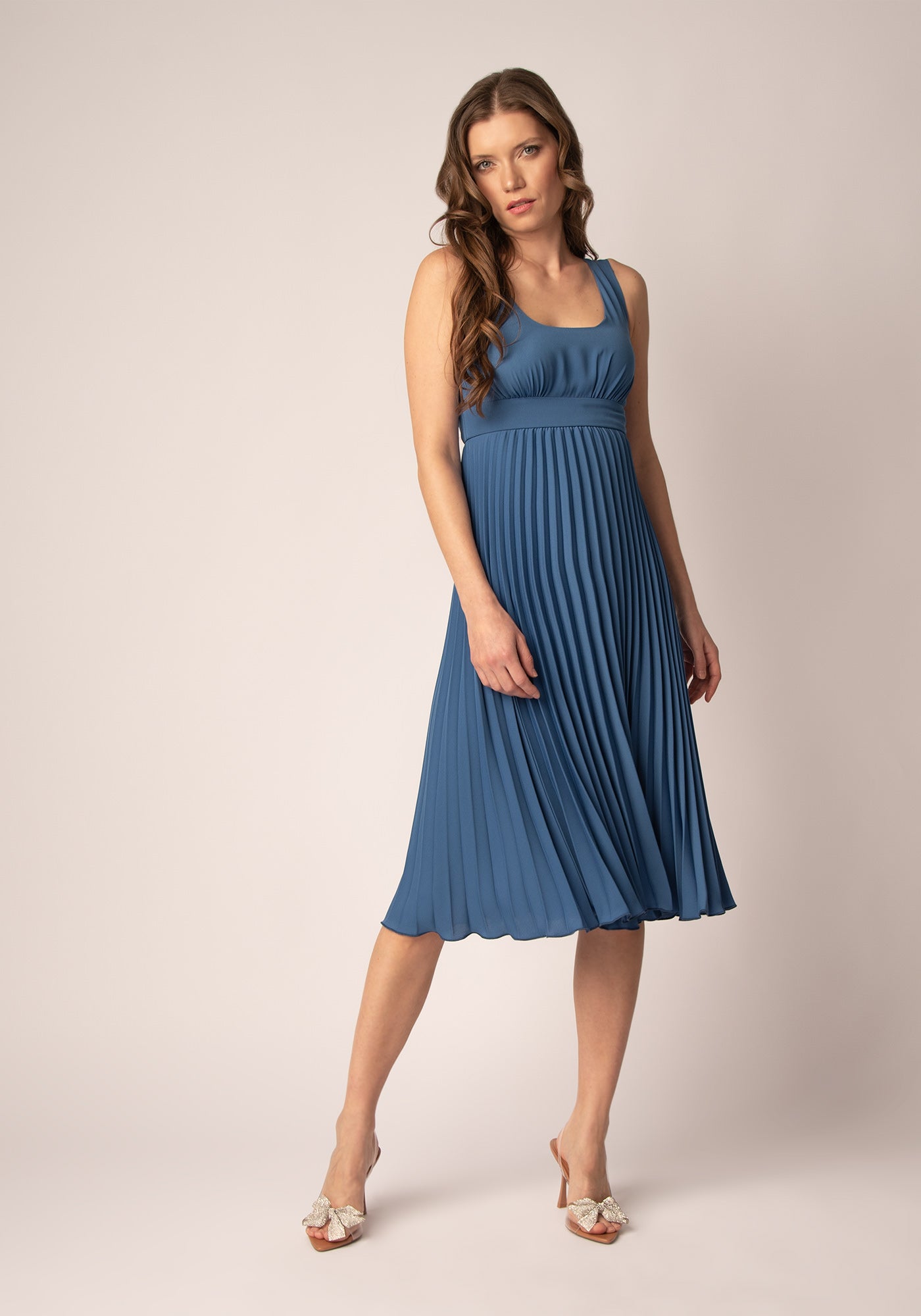 Midi Dress with Soleil pleats in Blue