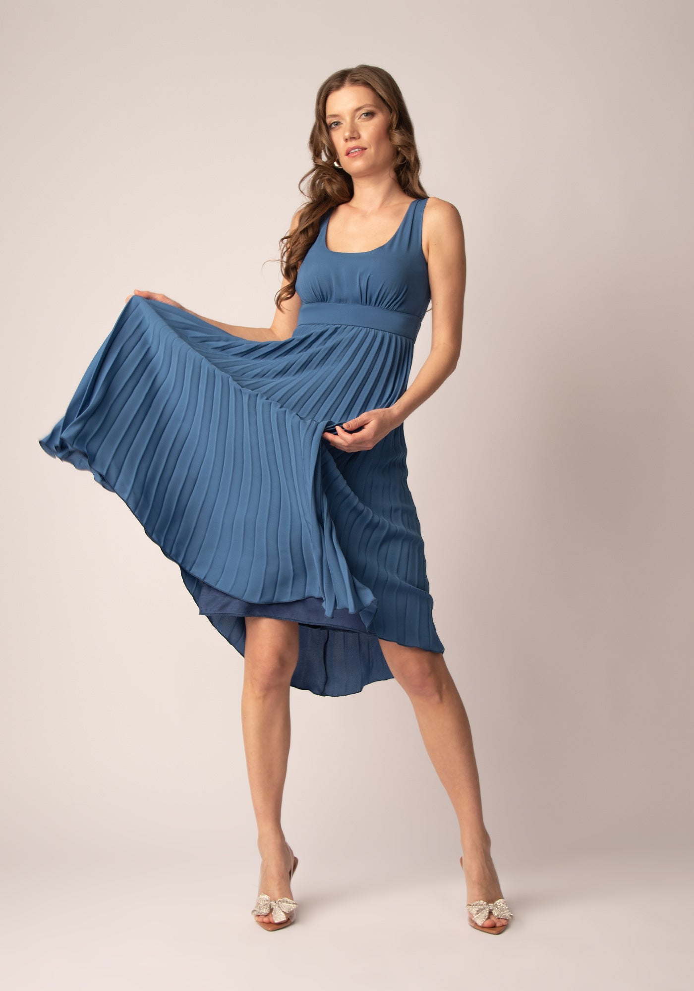 Midi Dress with Soleil pleats in Blue