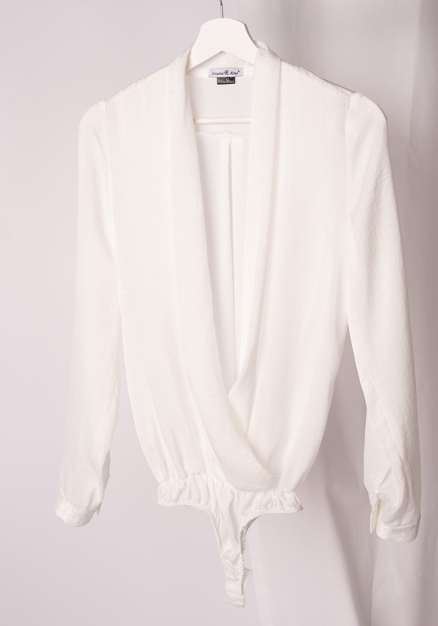 Wrap Front Women's Bodysuit Shirt in Ecru