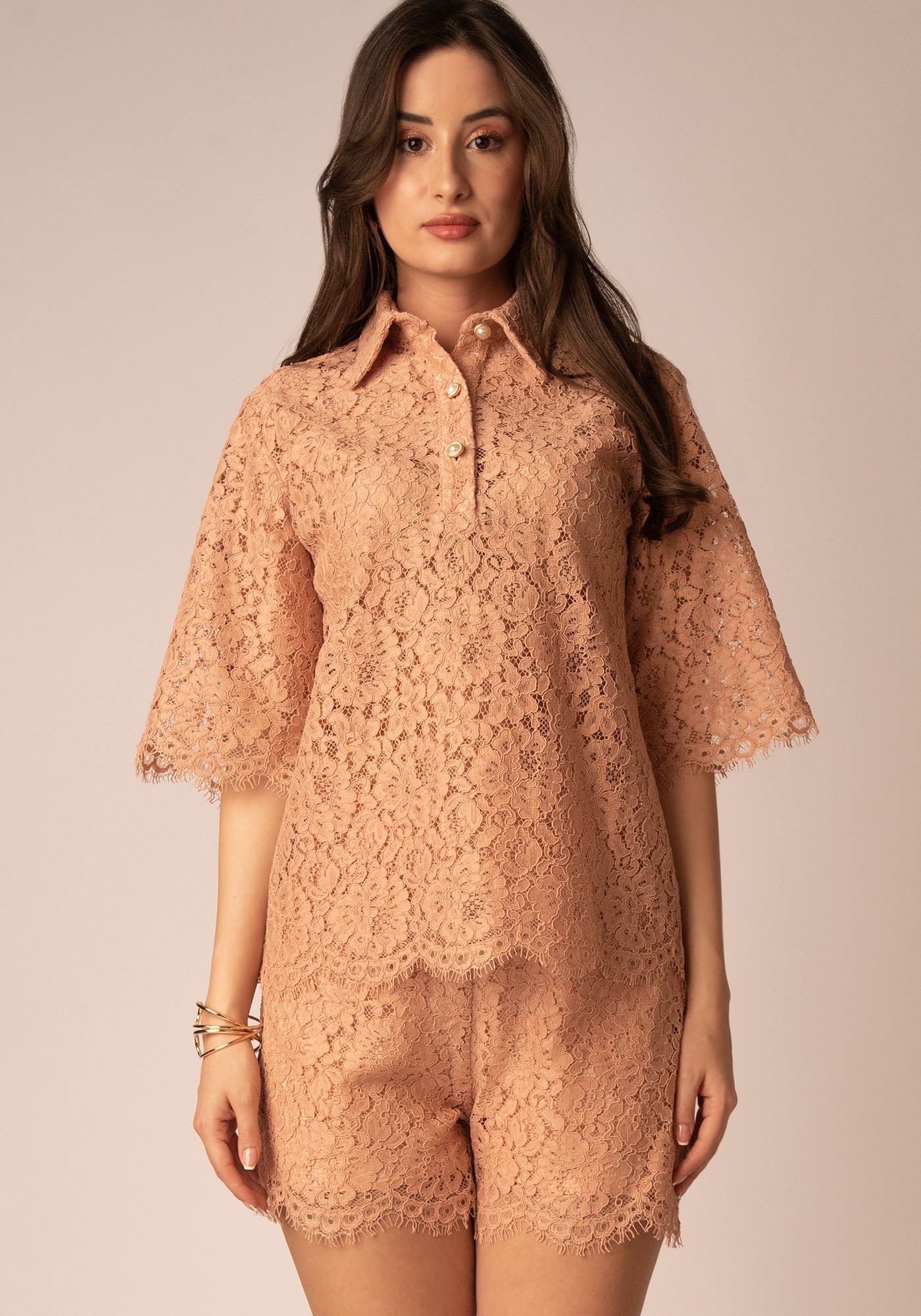 Women's High Waisted Lace Shorts in Rouge