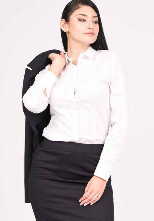 Women's Tailored Cotton Poplin Button up Shirt in White