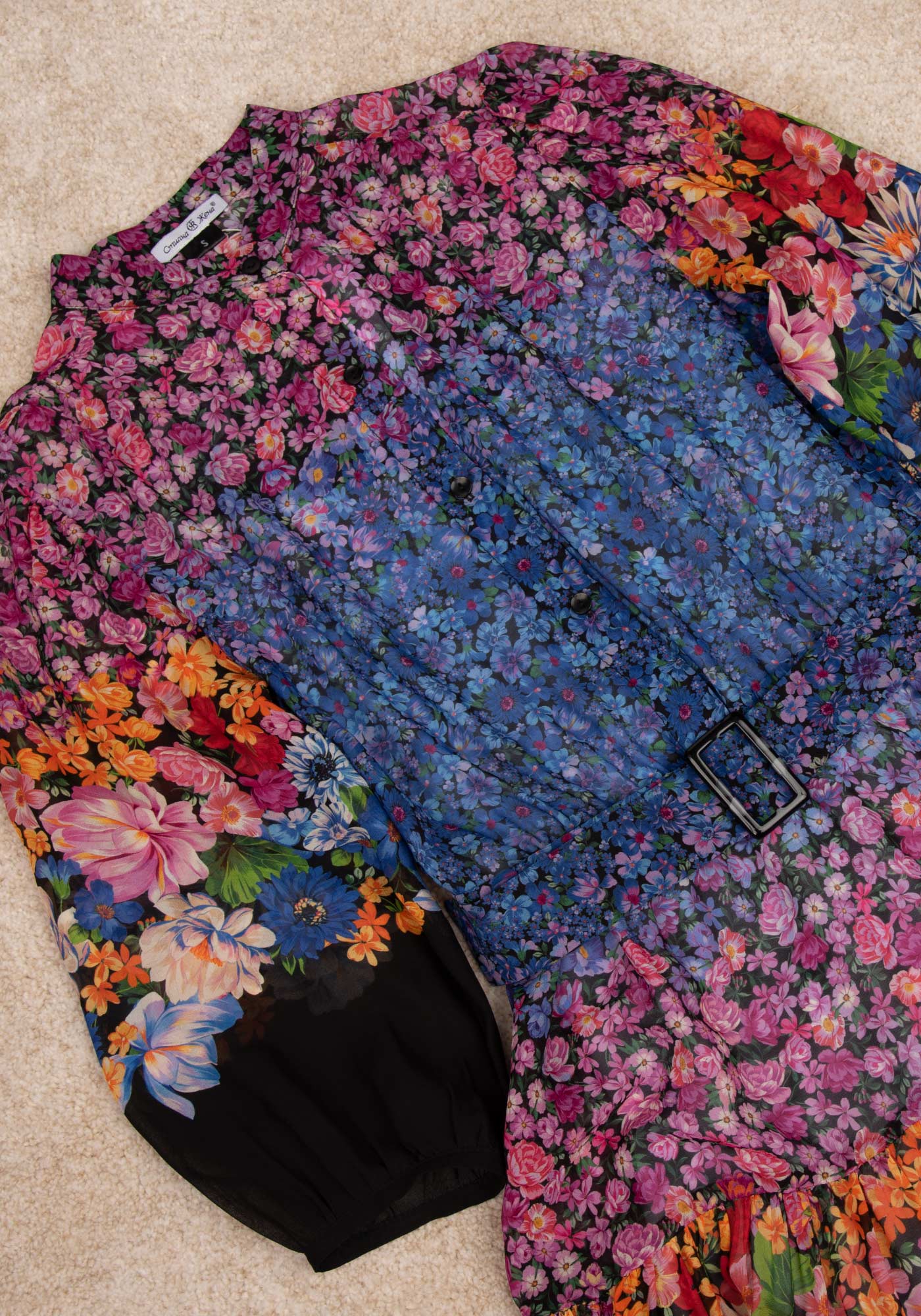 Cropped Sleeve Floral Chiffon Mini Dress