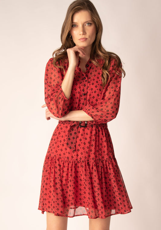 Cropped Sleeve Floral Chiffon Mini Dress in Yellow
