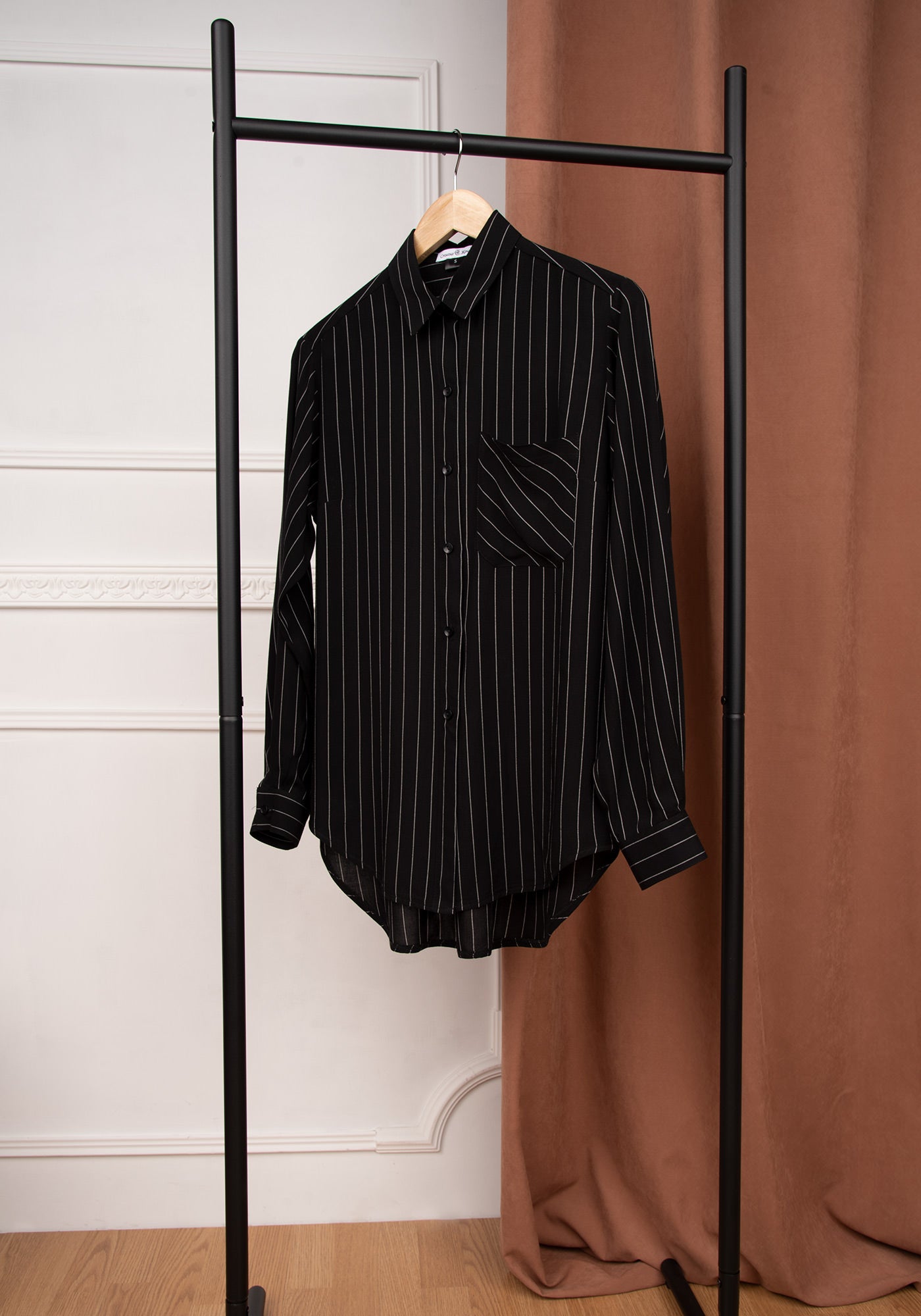 Women's Relaxed fit Shirt in Black with White Pinstripe