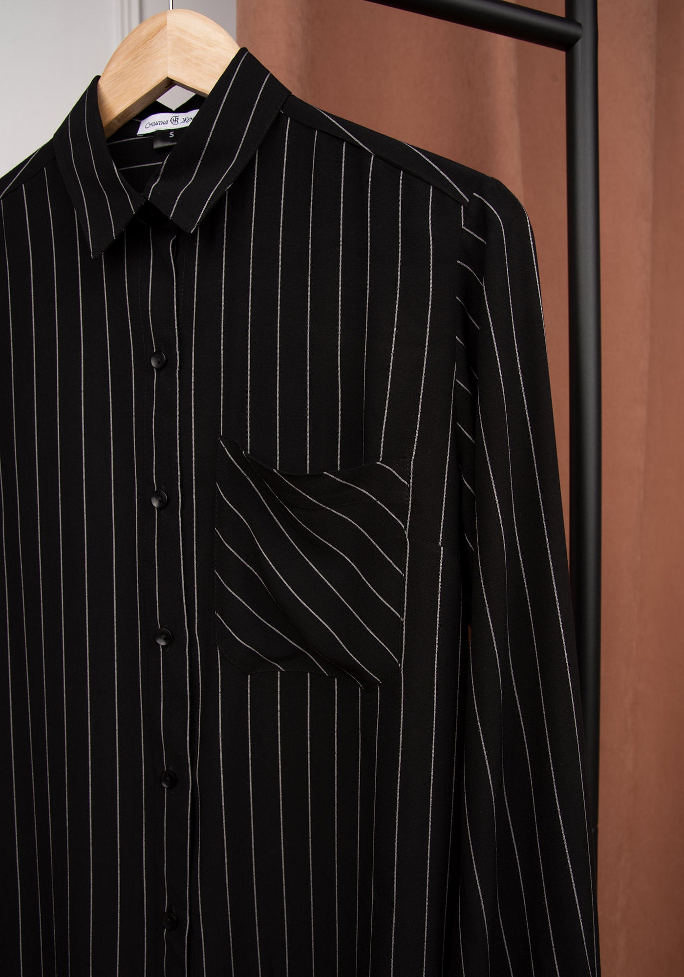 Women's Relaxed fit Shirt in Black with White Pinstripe