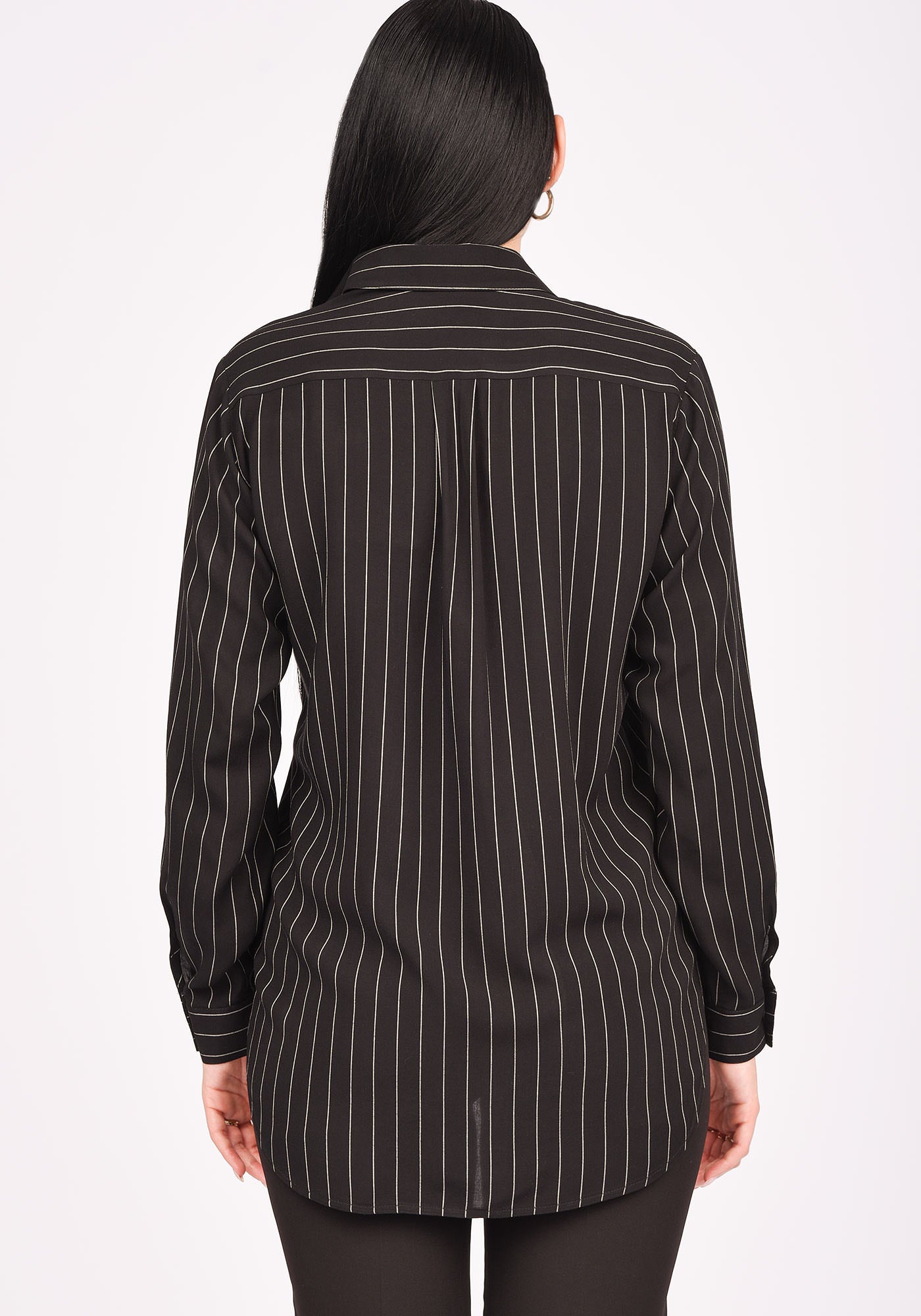 Women's Relaxed fit Shirt in Black with White Pinstripe