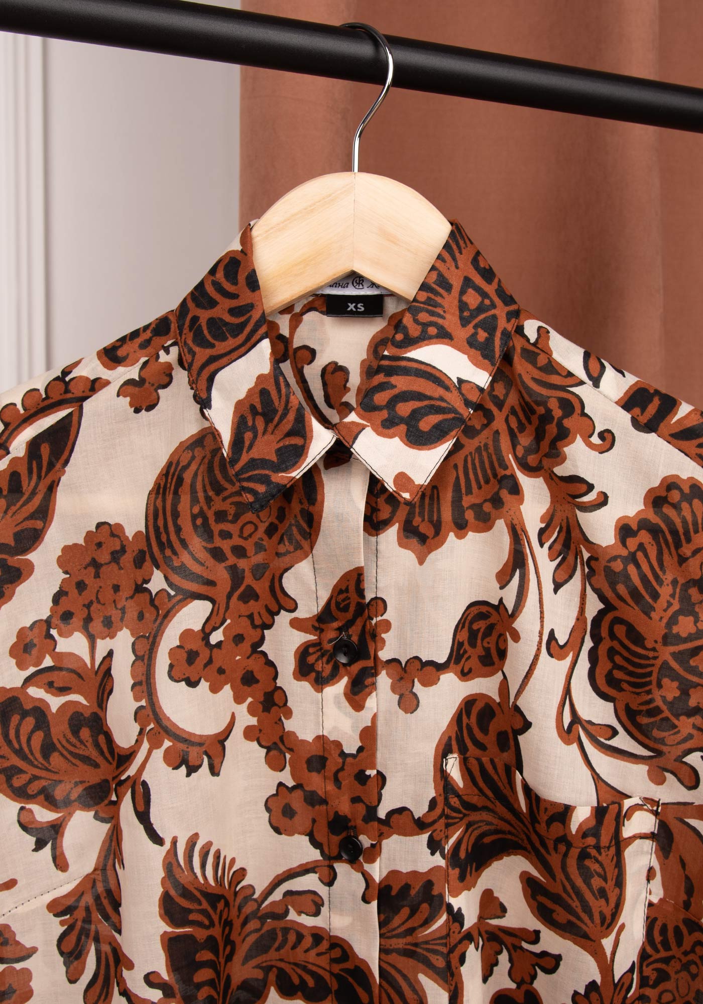 Women's Relaxed Sheer Cotton Shirt in Brown print