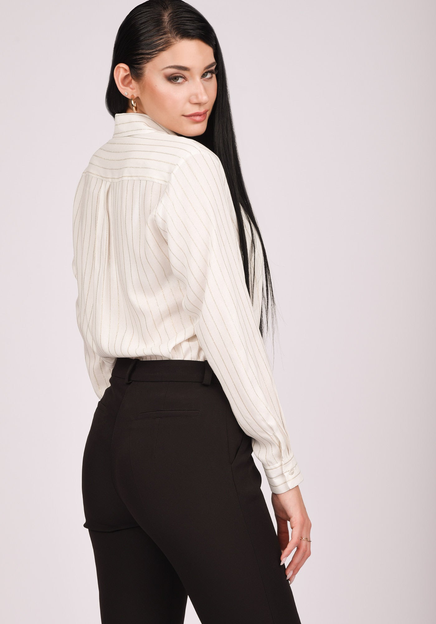 Women's Relaxed fit Shirt in Silver Pinstripe White