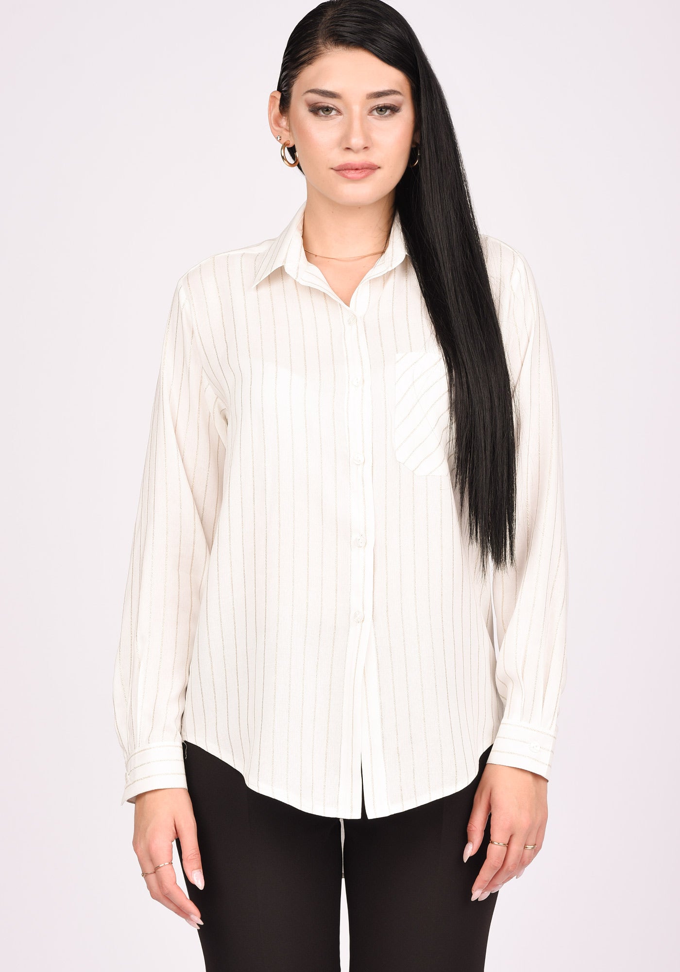 Women's Relaxed fit Shirt in Silver Pinstripe White