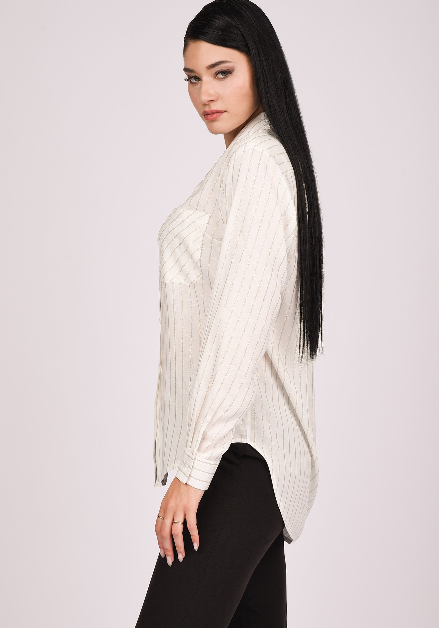 Women's Relaxed fit Shirt in Silver Pinstripe White