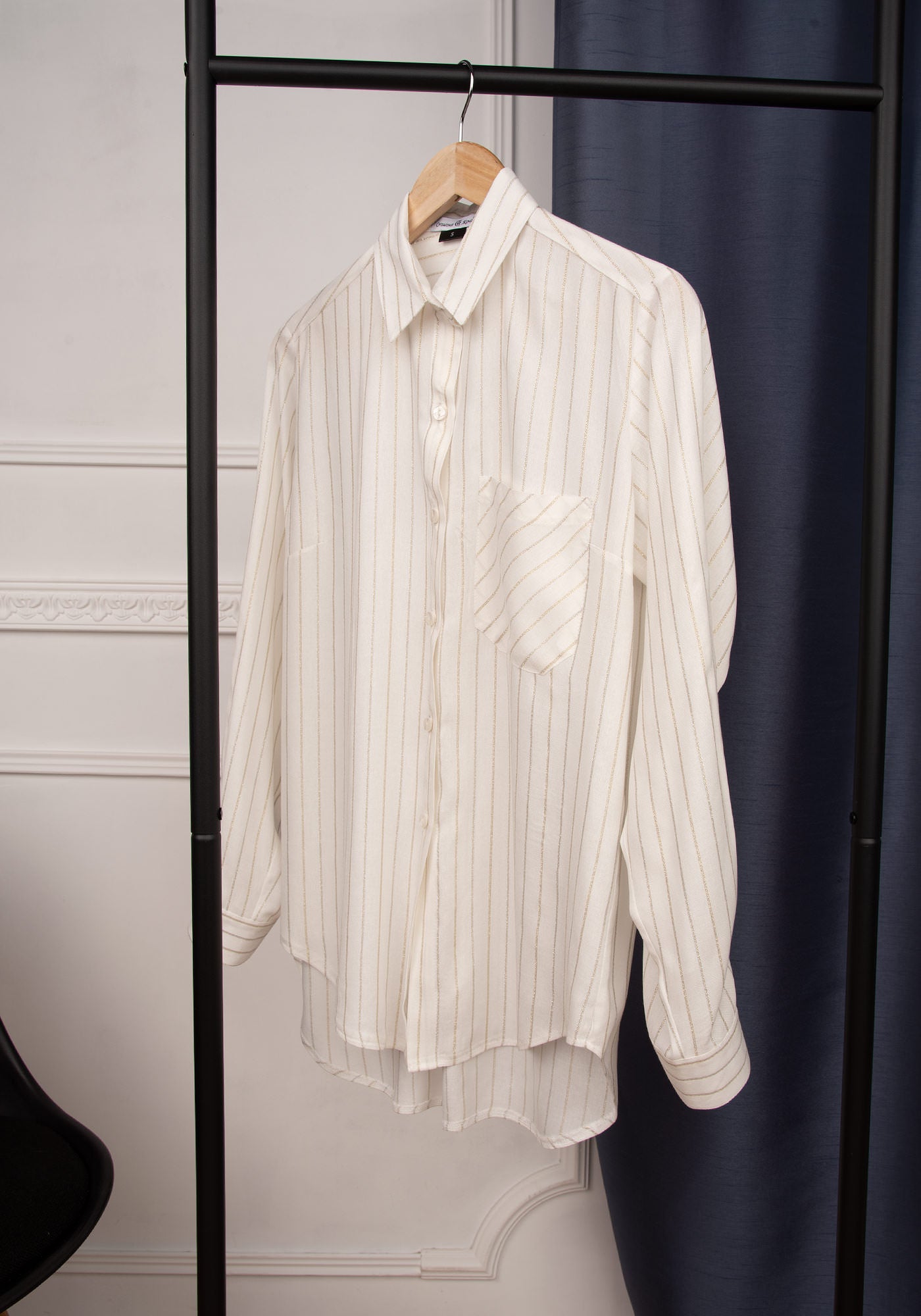 Women's Relaxed fit Shirt in Silver Pinstripe White