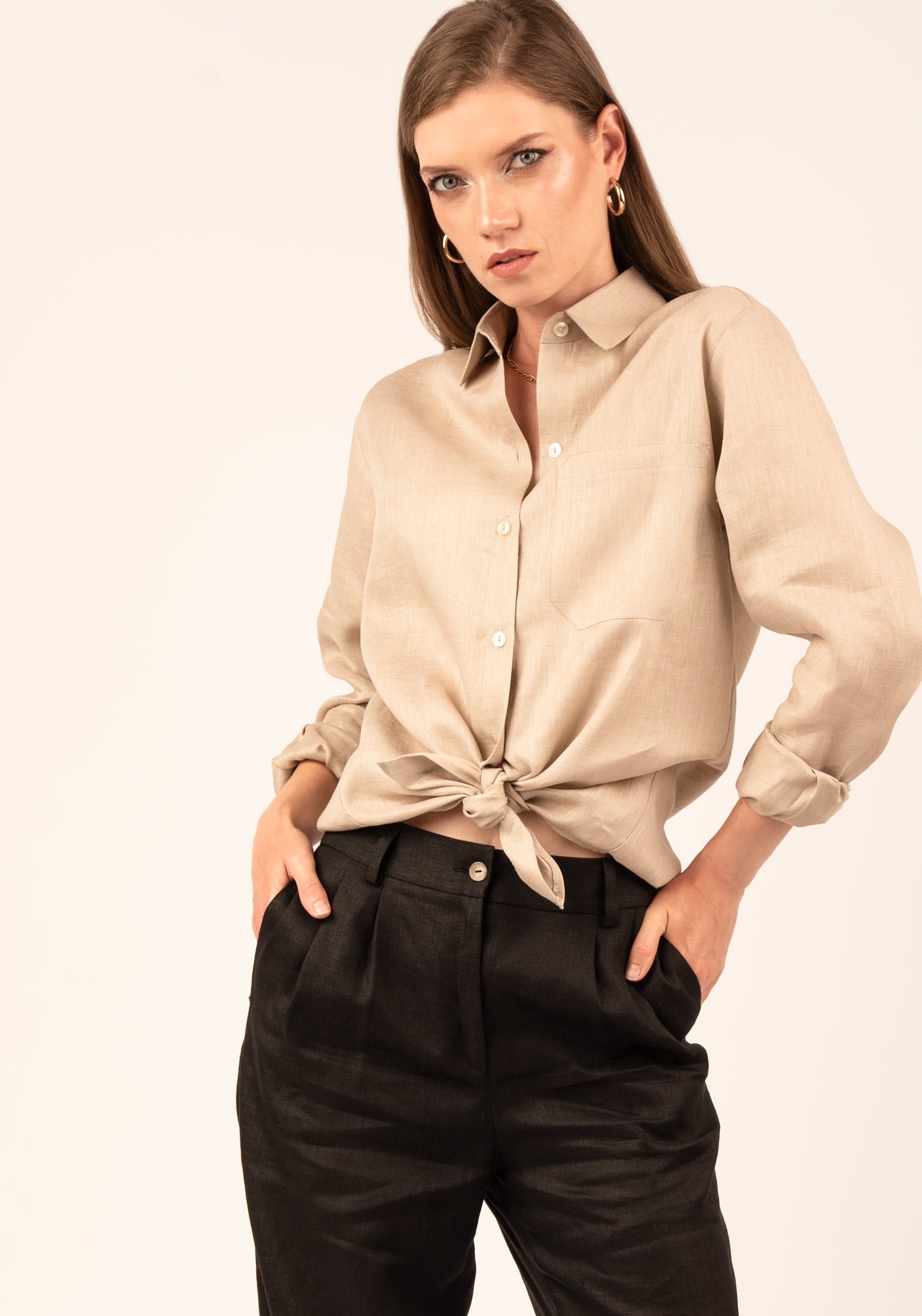 Women's Relaxed fit Linen Shirt in Beige