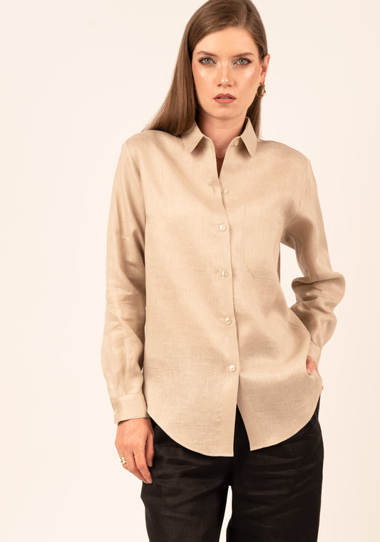 Women's Relaxed fit Linen Shirt in Beige