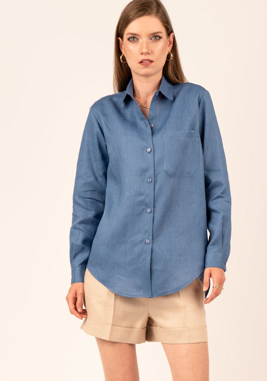 Women's Relaxed fit Linen Shirt in Blue