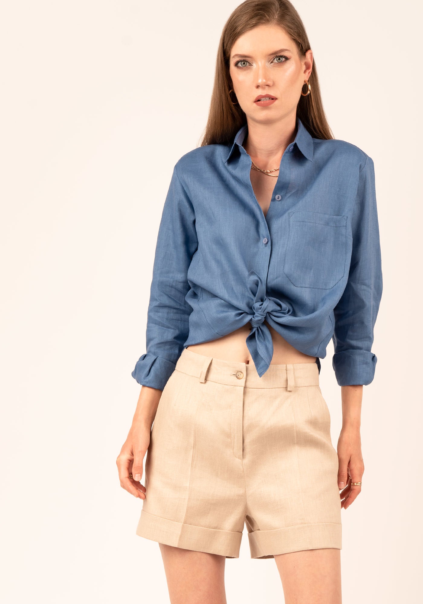 Women's Relaxed fit Linen Shirt in Blue