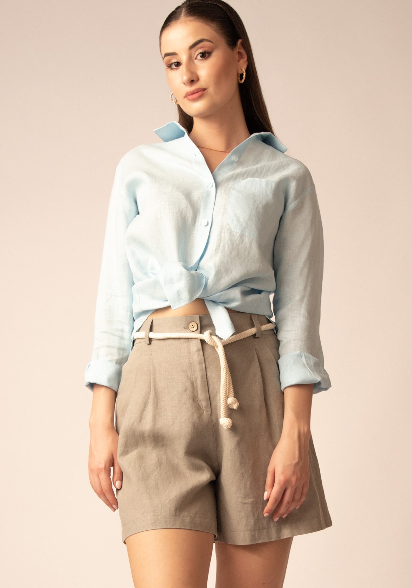 Women's Relaxed fit Linen Shirt in Light Blue