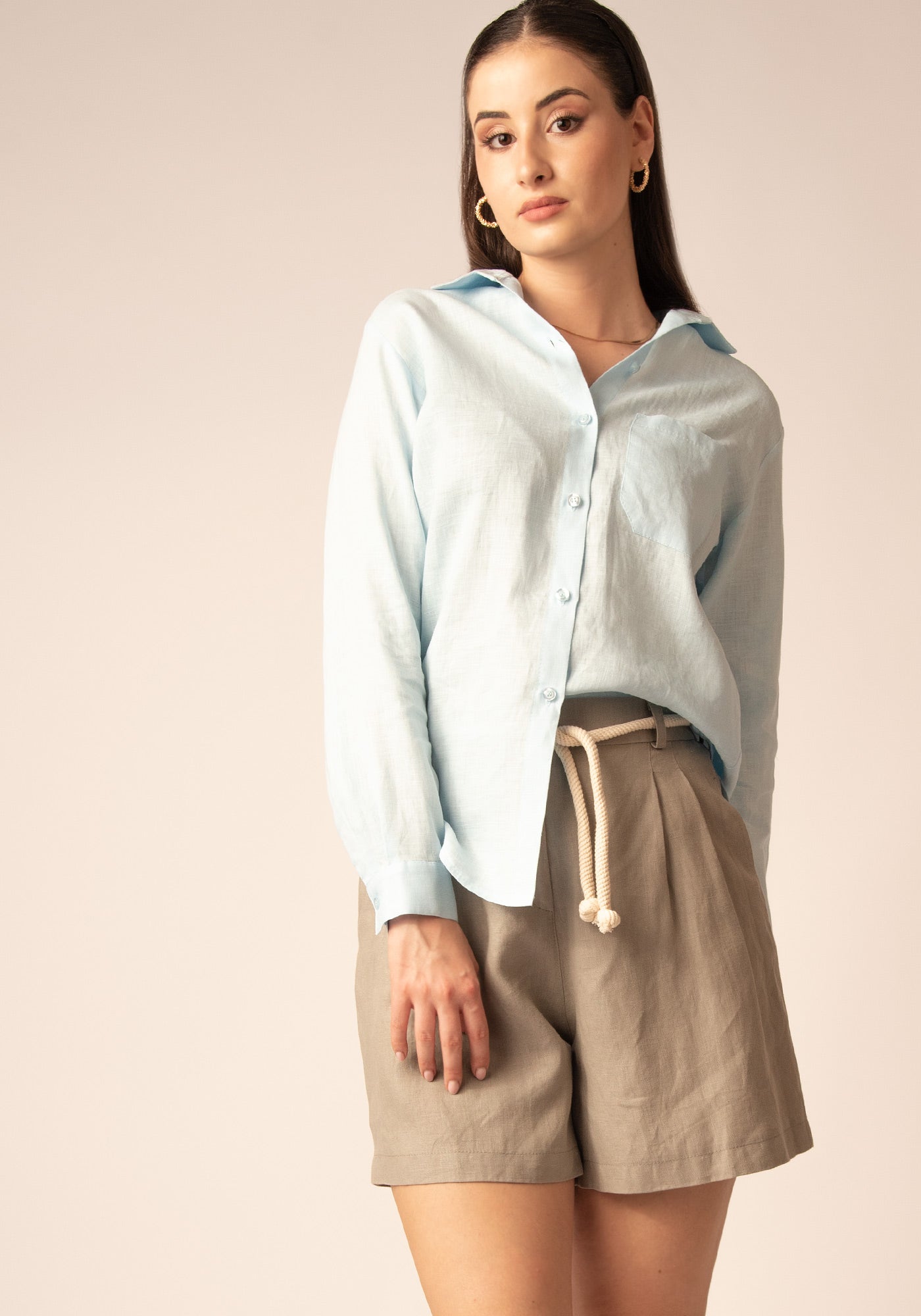 Women's Relaxed fit Linen Shirt in Light Blue