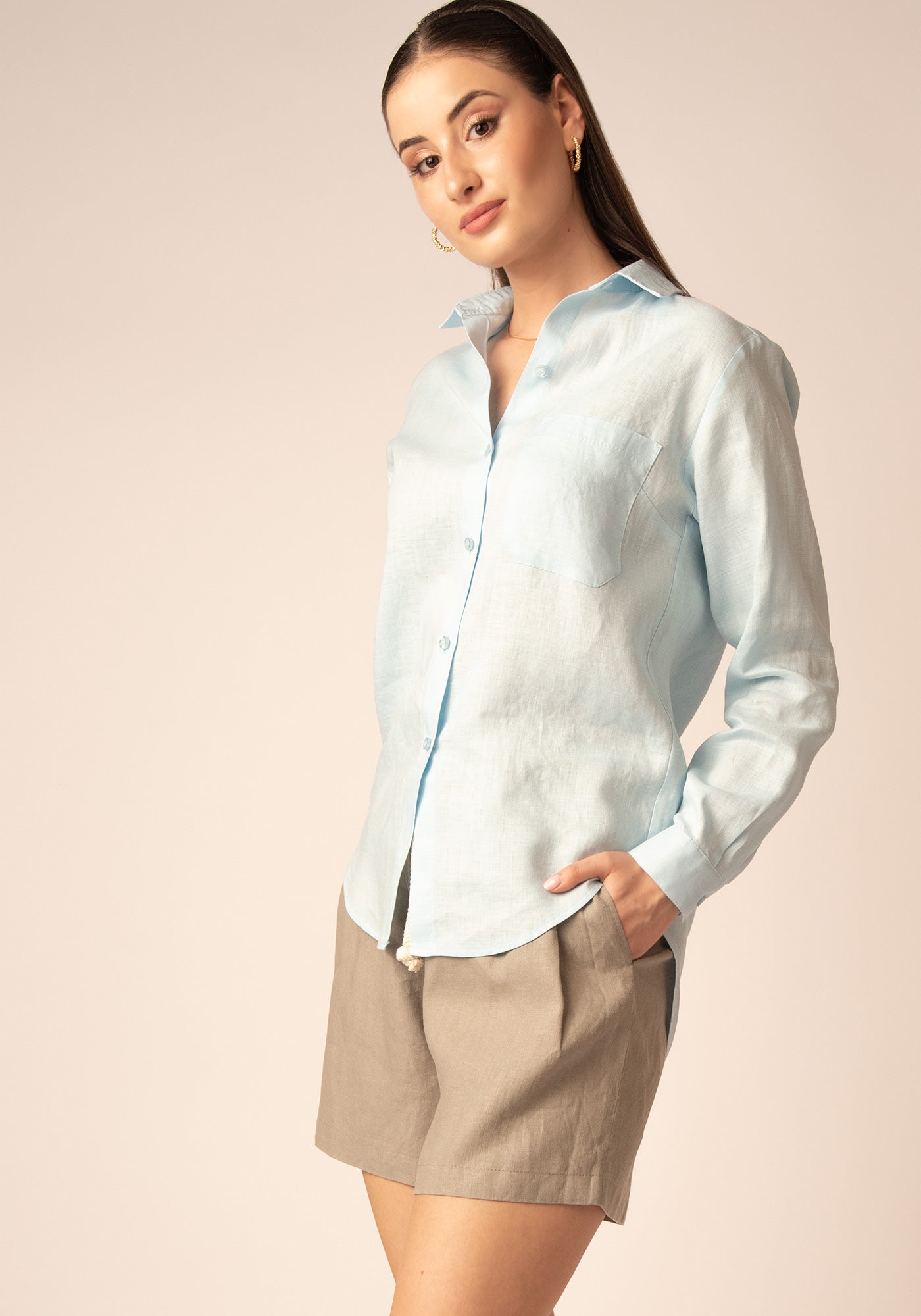 Women's Relaxed fit Linen Shirt in Light Blue