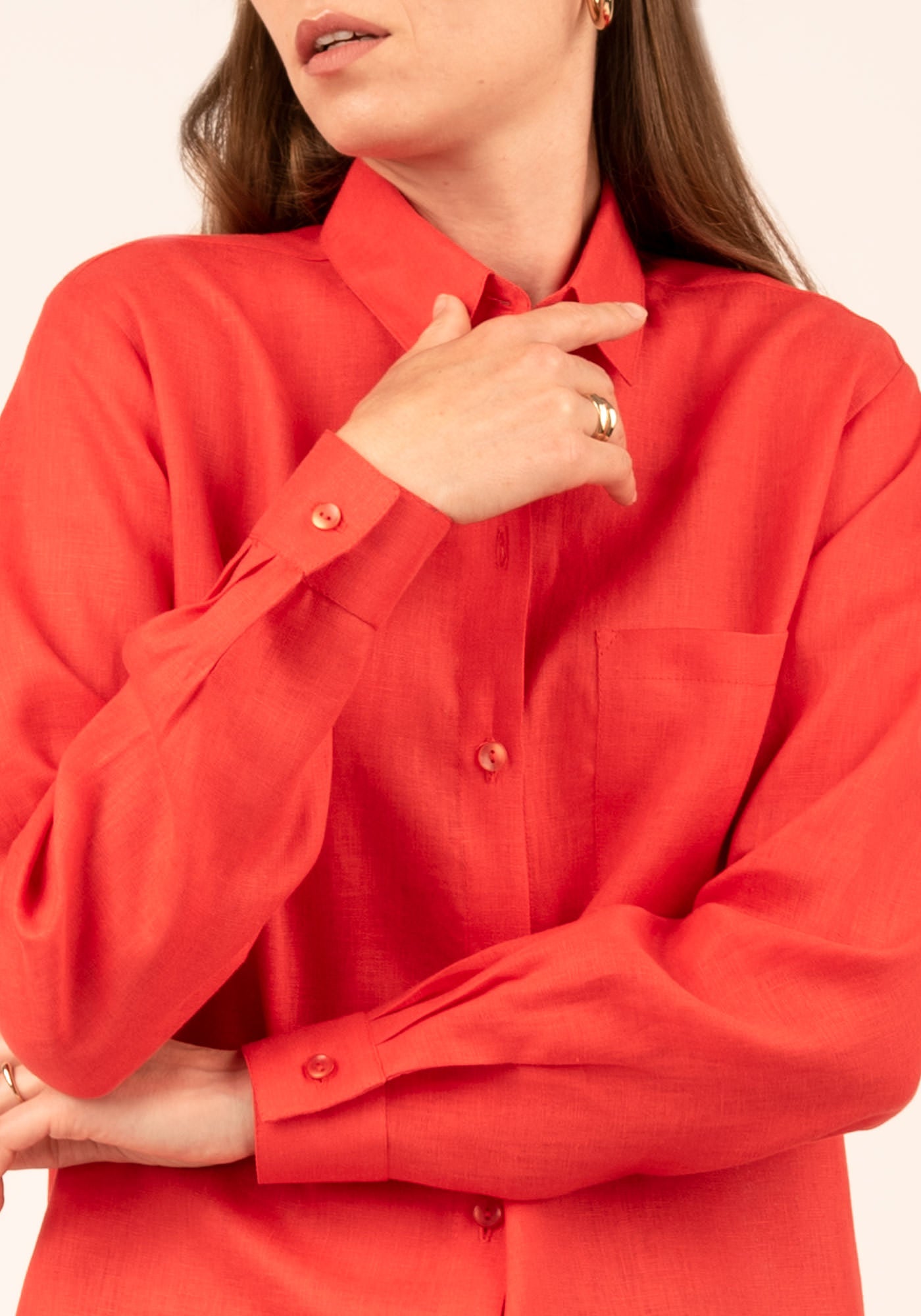 Women's Relaxed fit Linen Shirt in Scarlet red