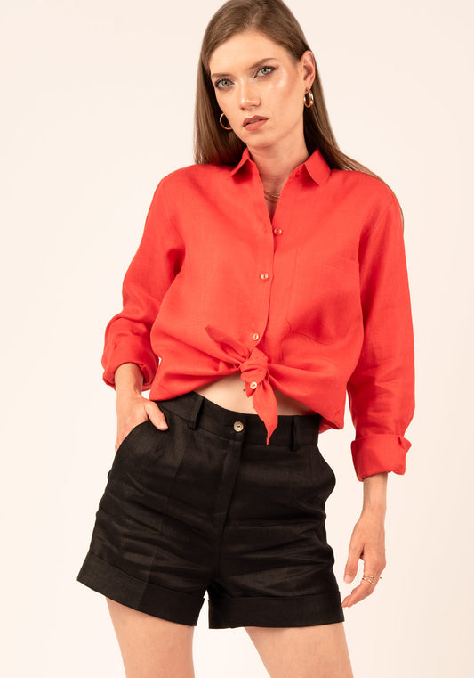 Women's Relaxed fit Linen Shirt in Scarlet red