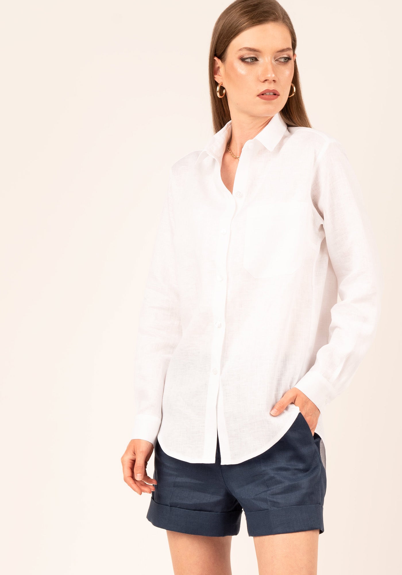 Women's Relaxed fit Linen Shirt in White