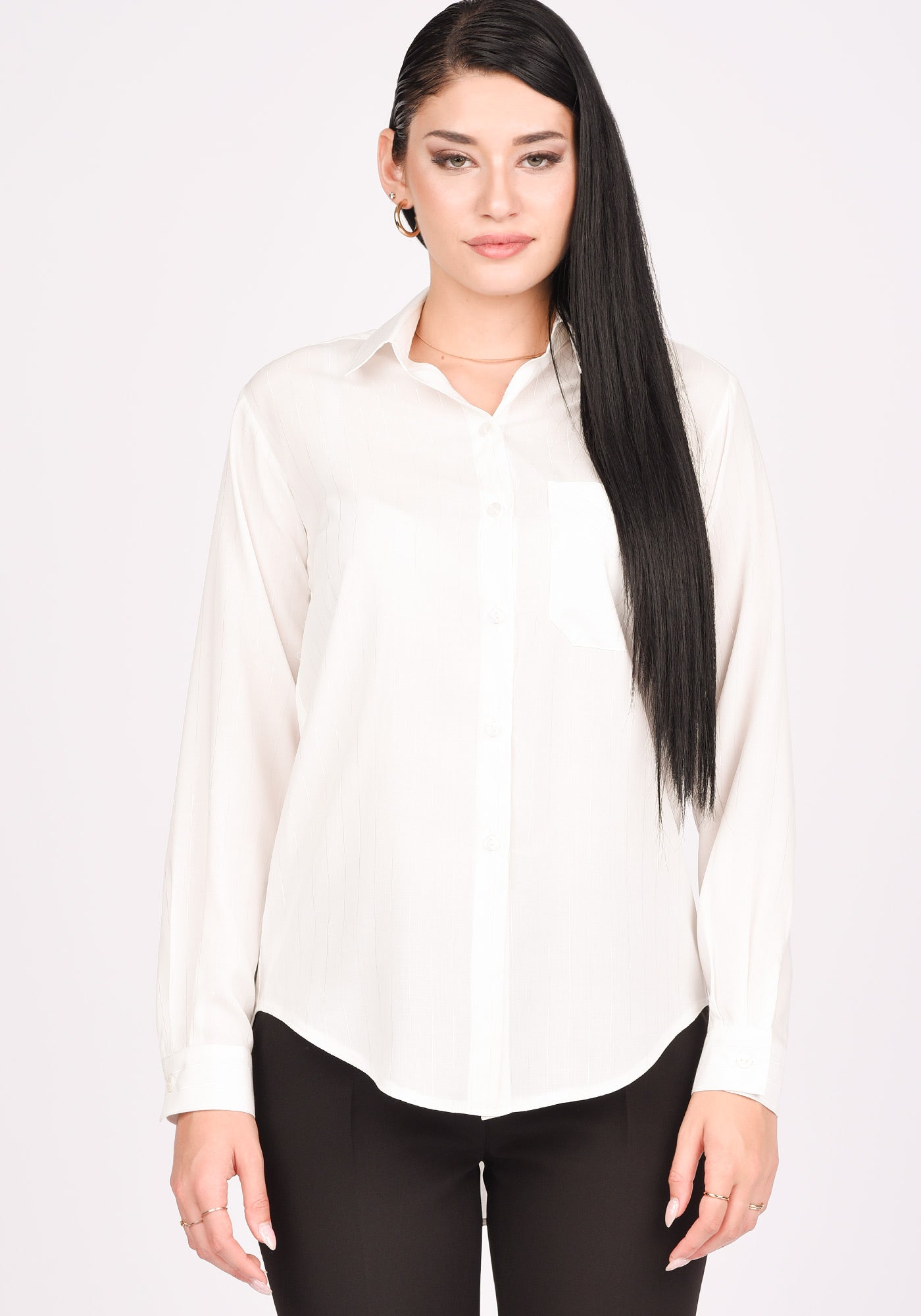 Women's Relaxed fit Shirt in Silver Pinstripe White