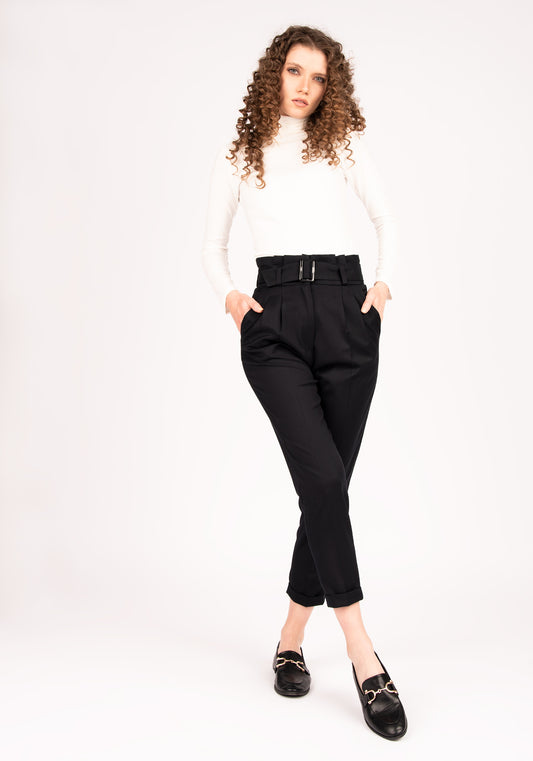 Women's Paper bag Slacks in Navy