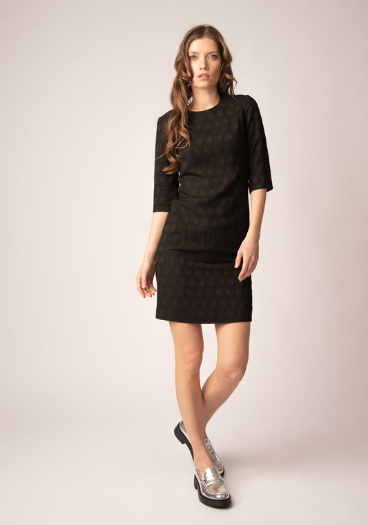 Tailored Mini Dress with 3/4 Sleeves in Black 