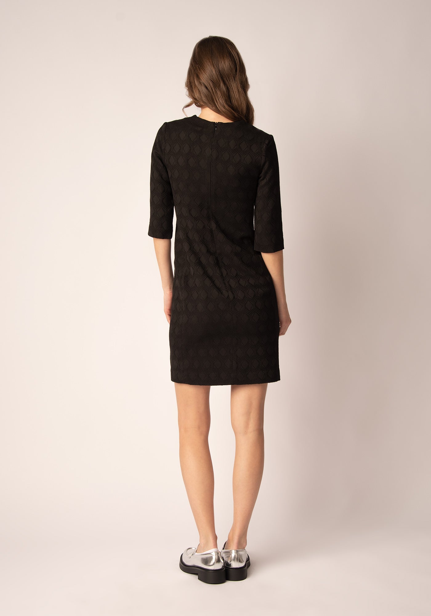 Tailored Mini Dress with 3/4 Sleeves in Black 