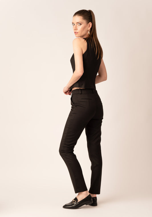 Women's Elasticated Waist band Slim Trousers in Black