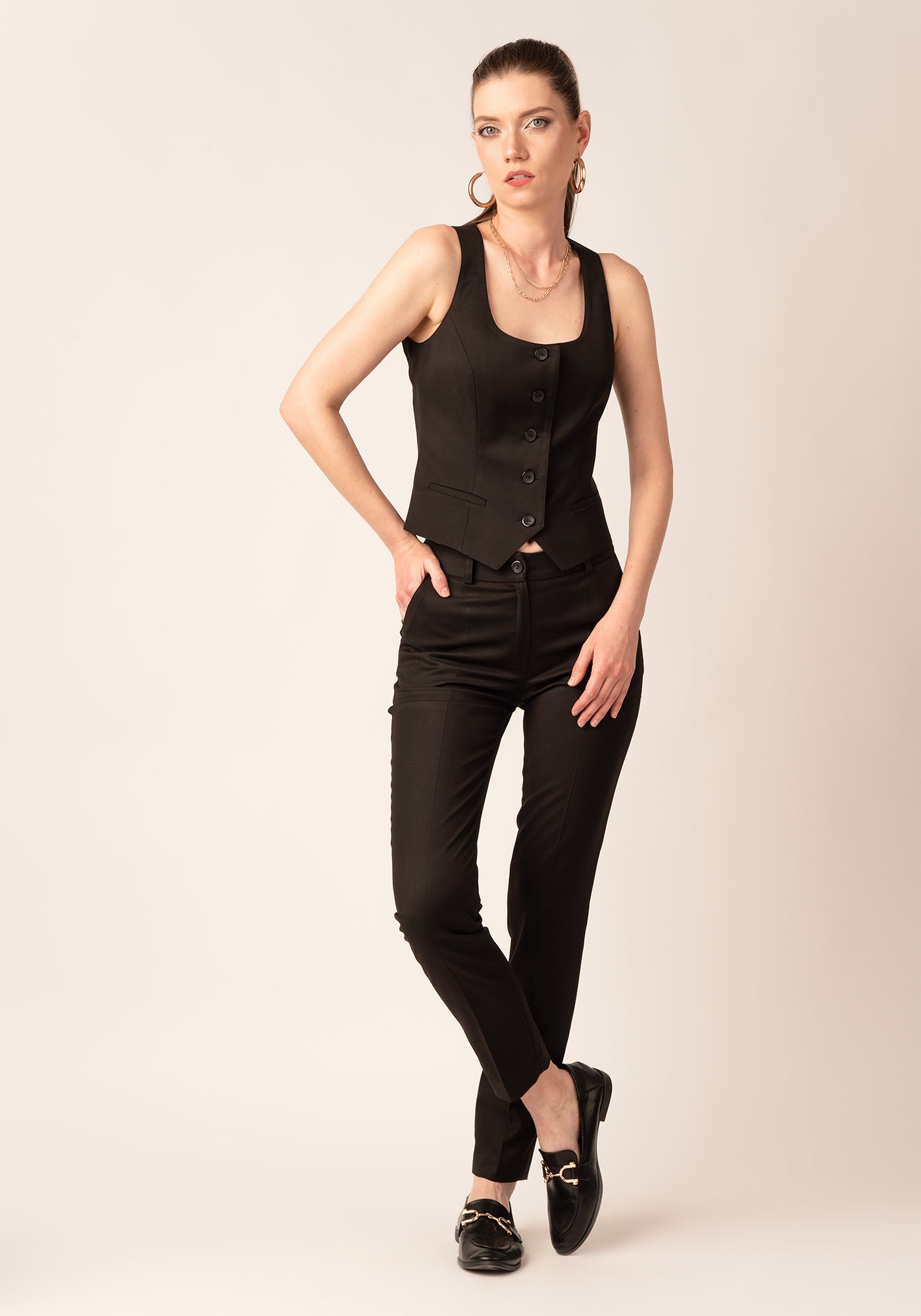 Women's Elasticated Waist band Slim Trousers in Black