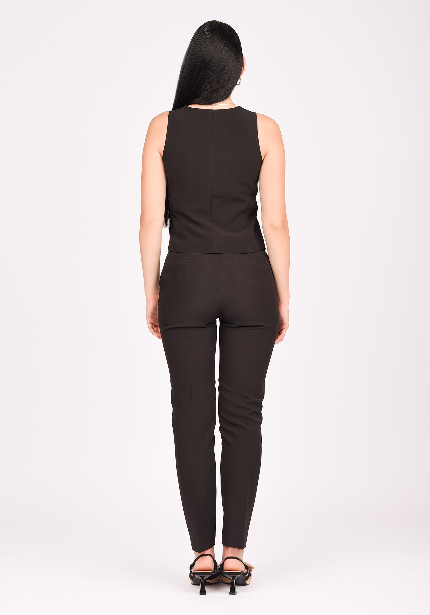 Women's High Waisted Slim Leg Trousers in Black